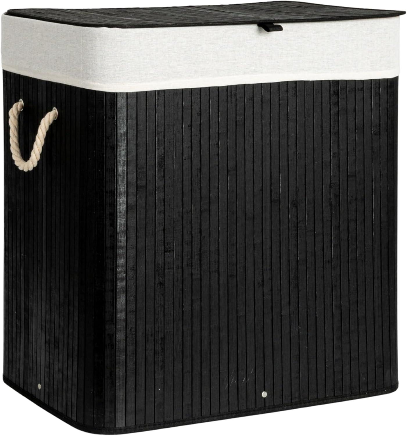 image:imageHousehold Essentials Bamboo Laundry Hamper with Rope Handles 19Gallons WhiteBlack