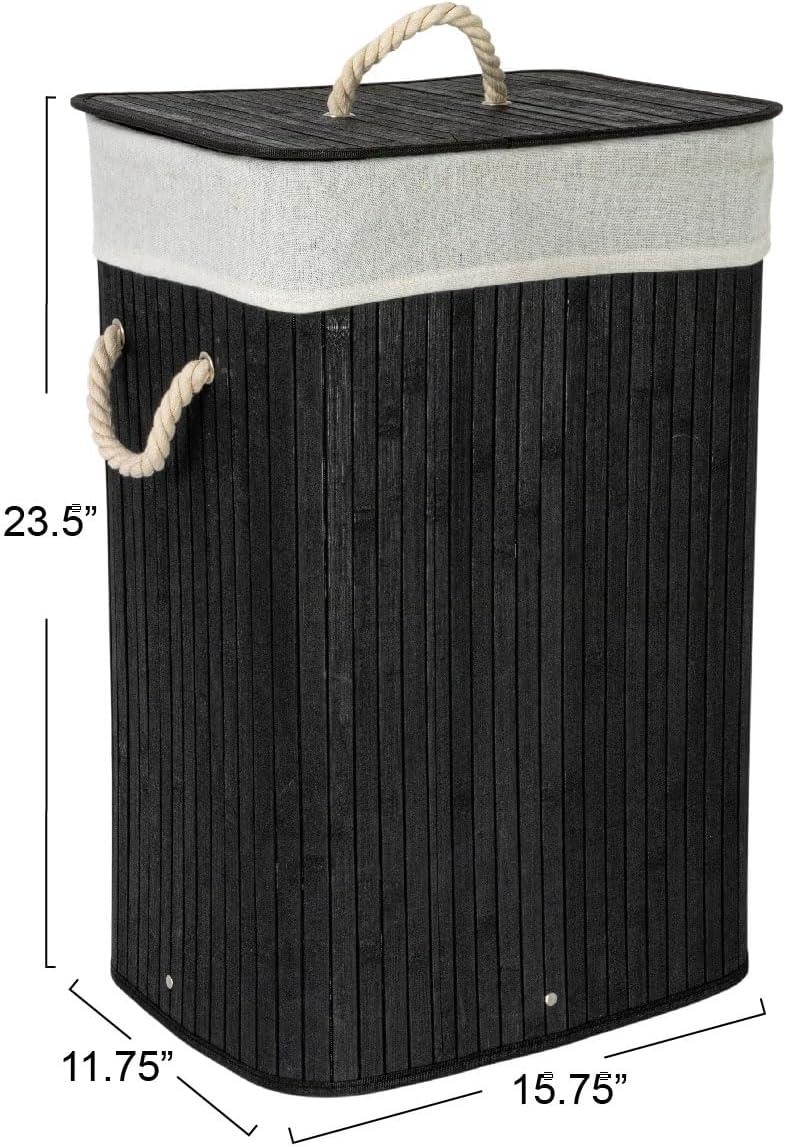 image:imageHousehold Essentials Bamboo Laundry Hamper with Rope Handles 19Gallons WhiteBlack