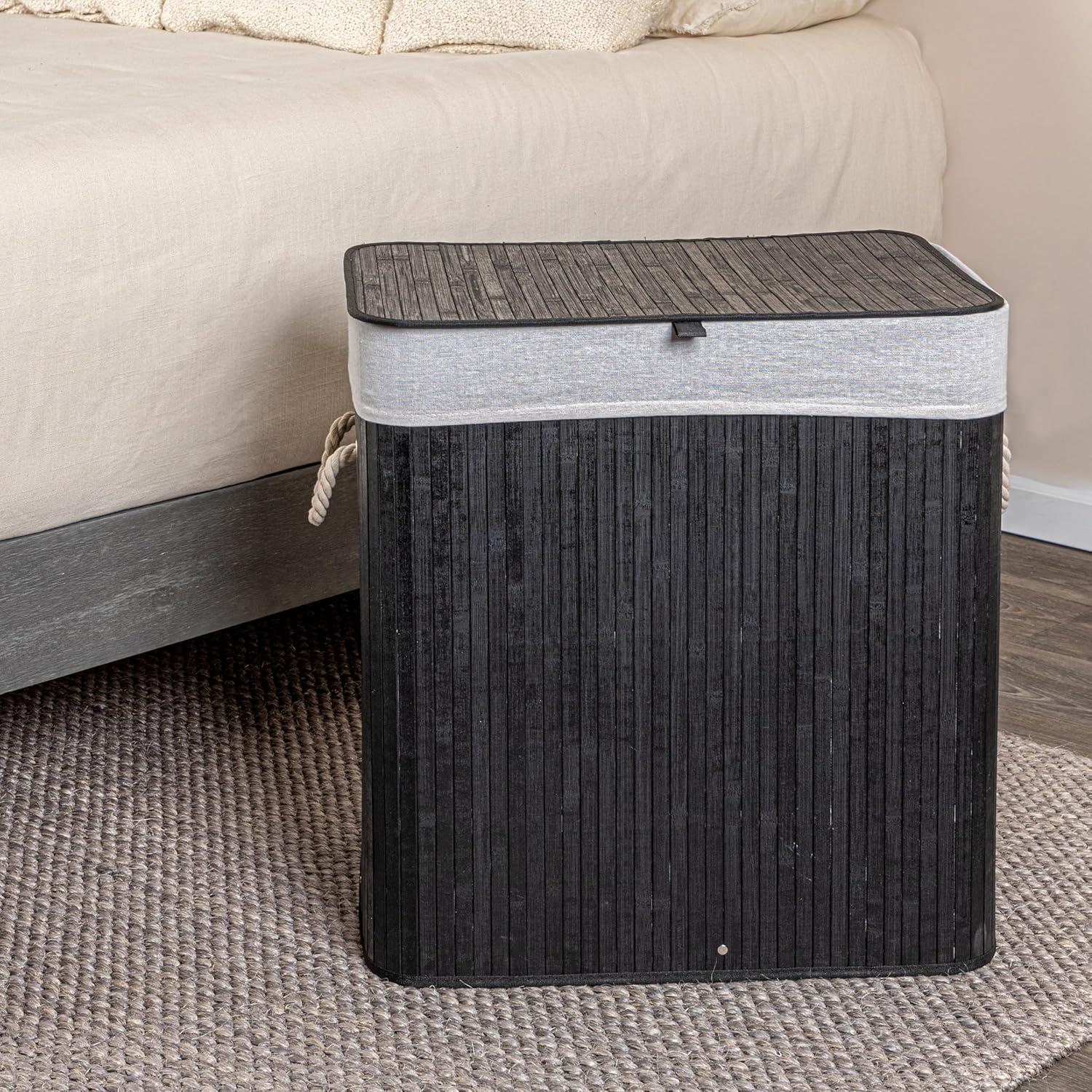 image:imageHousehold Essentials Bamboo Laundry Hamper with Rope Handles 19Gallons WhiteBlack