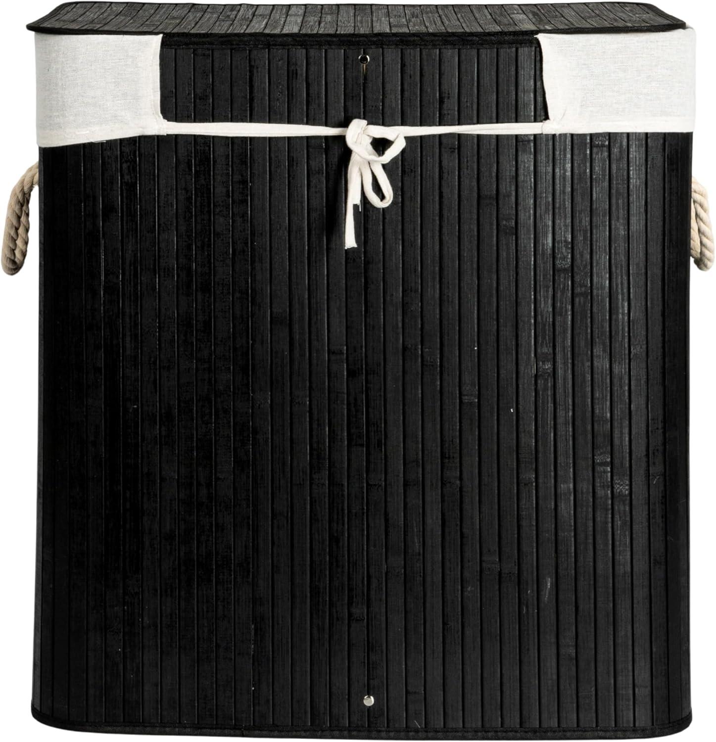 image:imageHousehold Essentials Bamboo Laundry Hamper with Rope Handles 19Gallons WhiteBlack