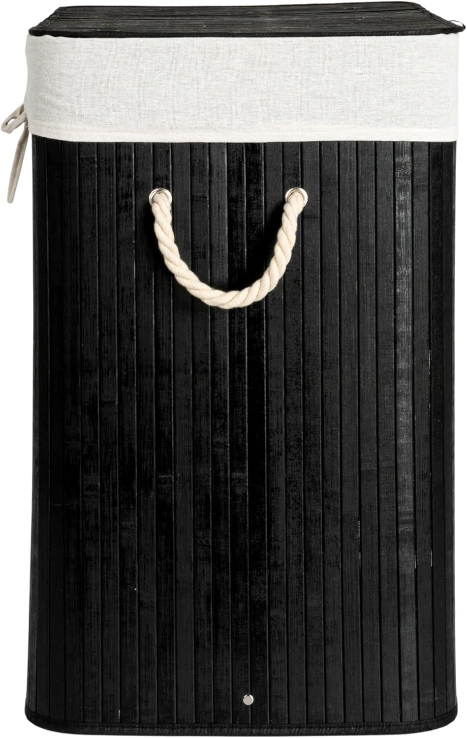 image:imageHousehold Essentials Bamboo Laundry Hamper with Rope Handles 19Gallons WhiteBlack