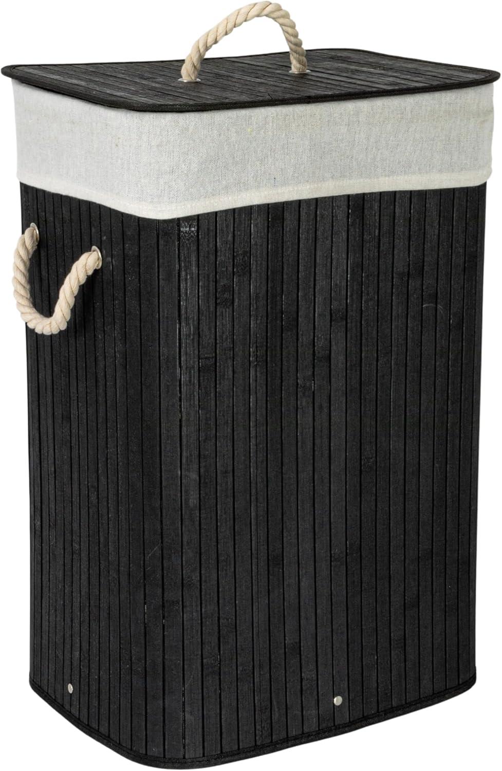 image:imageHousehold Essentials Bamboo Laundry Hamper with Rope Handles 19Gallons WhiteBlack