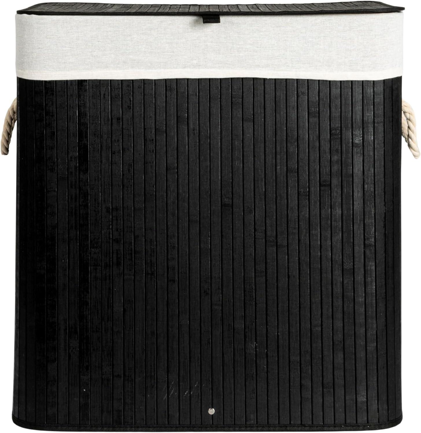image:imageHousehold Essentials Bamboo Laundry Hamper with Rope Handles 19Gallons WhiteBlack