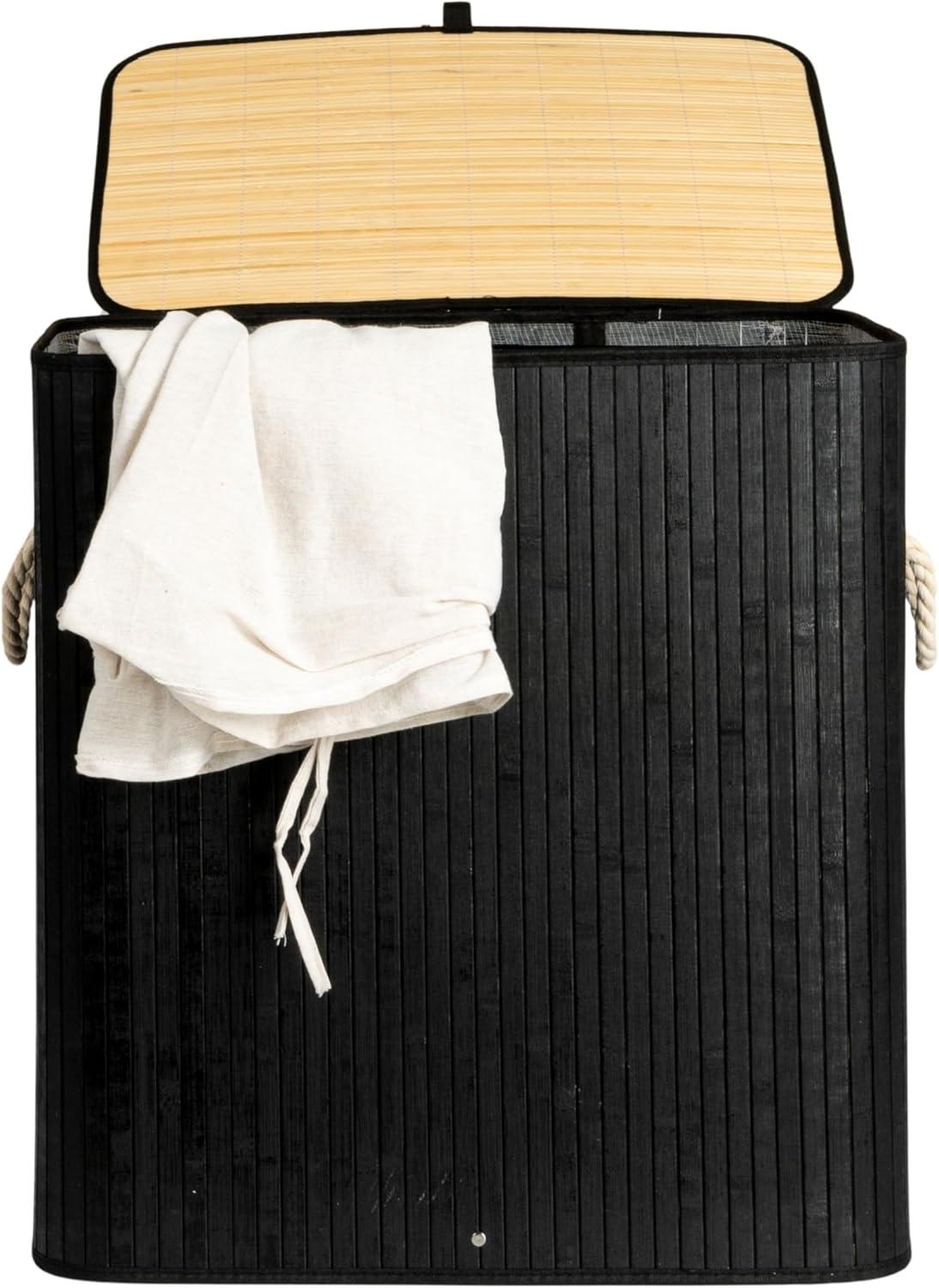 image:imageHousehold Essentials Bamboo Laundry Hamper with Rope Handles 19Gallons WhiteBlack