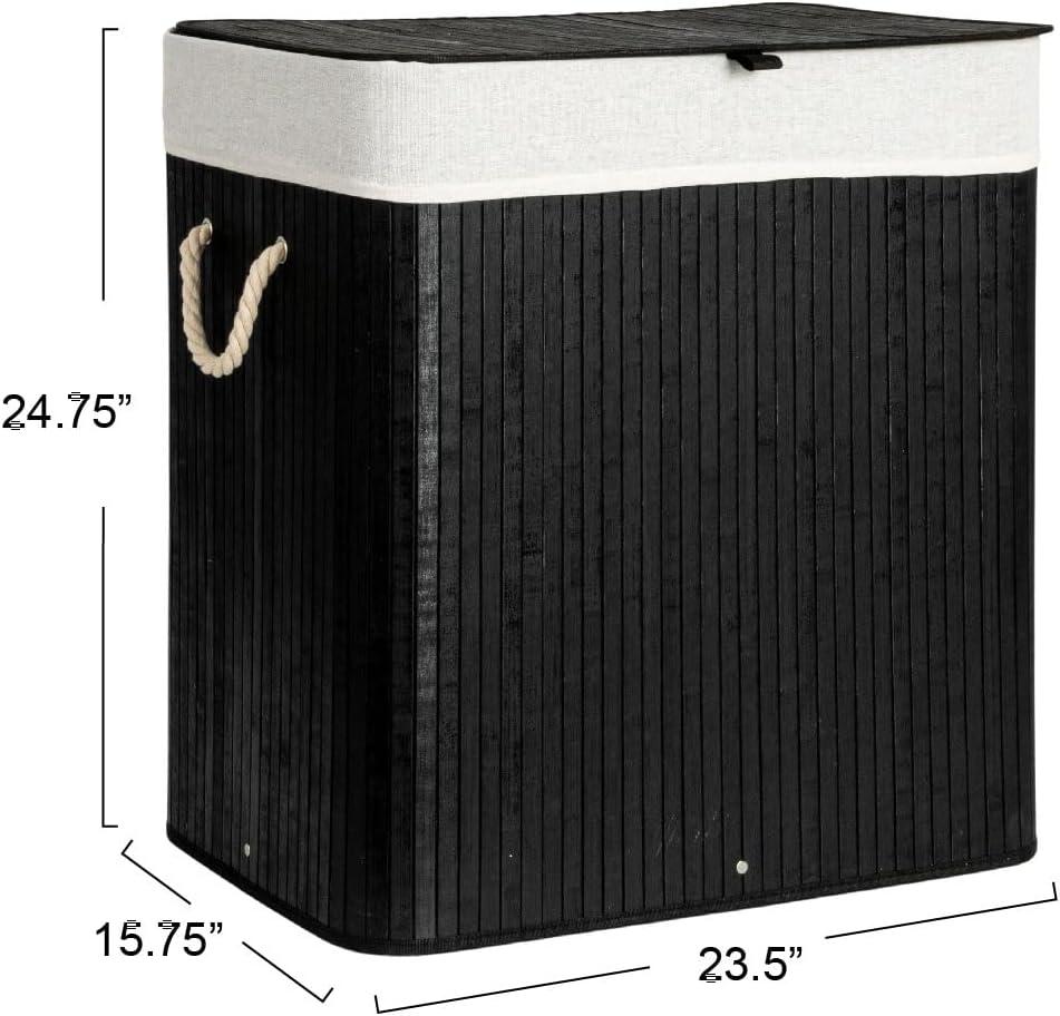 image:imageHousehold Essentials Bamboo Laundry Hamper with Rope Handles 19Gallons WhiteBlack