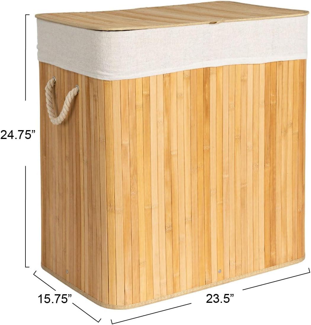 image:imageHousehold Essentials Bamboo Laundry Hamper with Rope Handles 19Gallons WhiteNatural