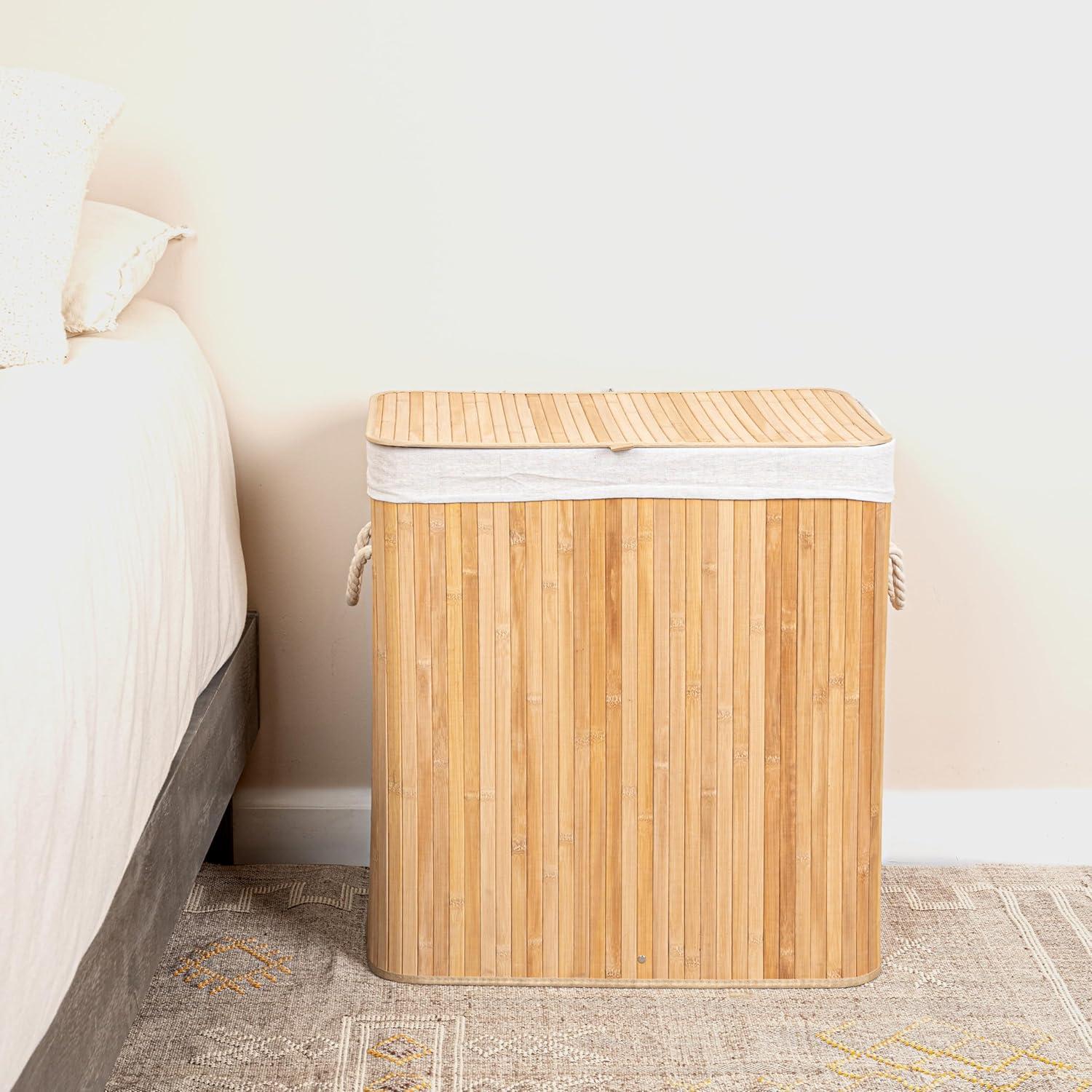 image:imageHousehold Essentials Bamboo Laundry Hamper with Rope Handles 19Gallons WhiteNatural