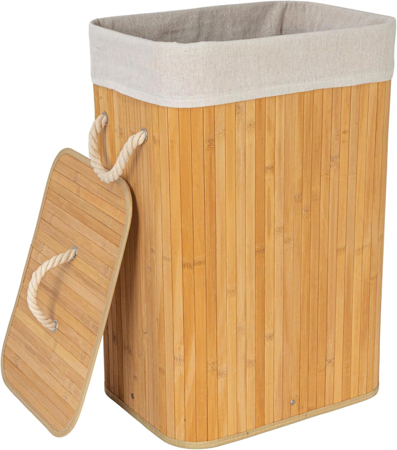 image:imageHousehold Essentials Bamboo Laundry Hamper with Rope Handles 19Gallons WhiteNatural