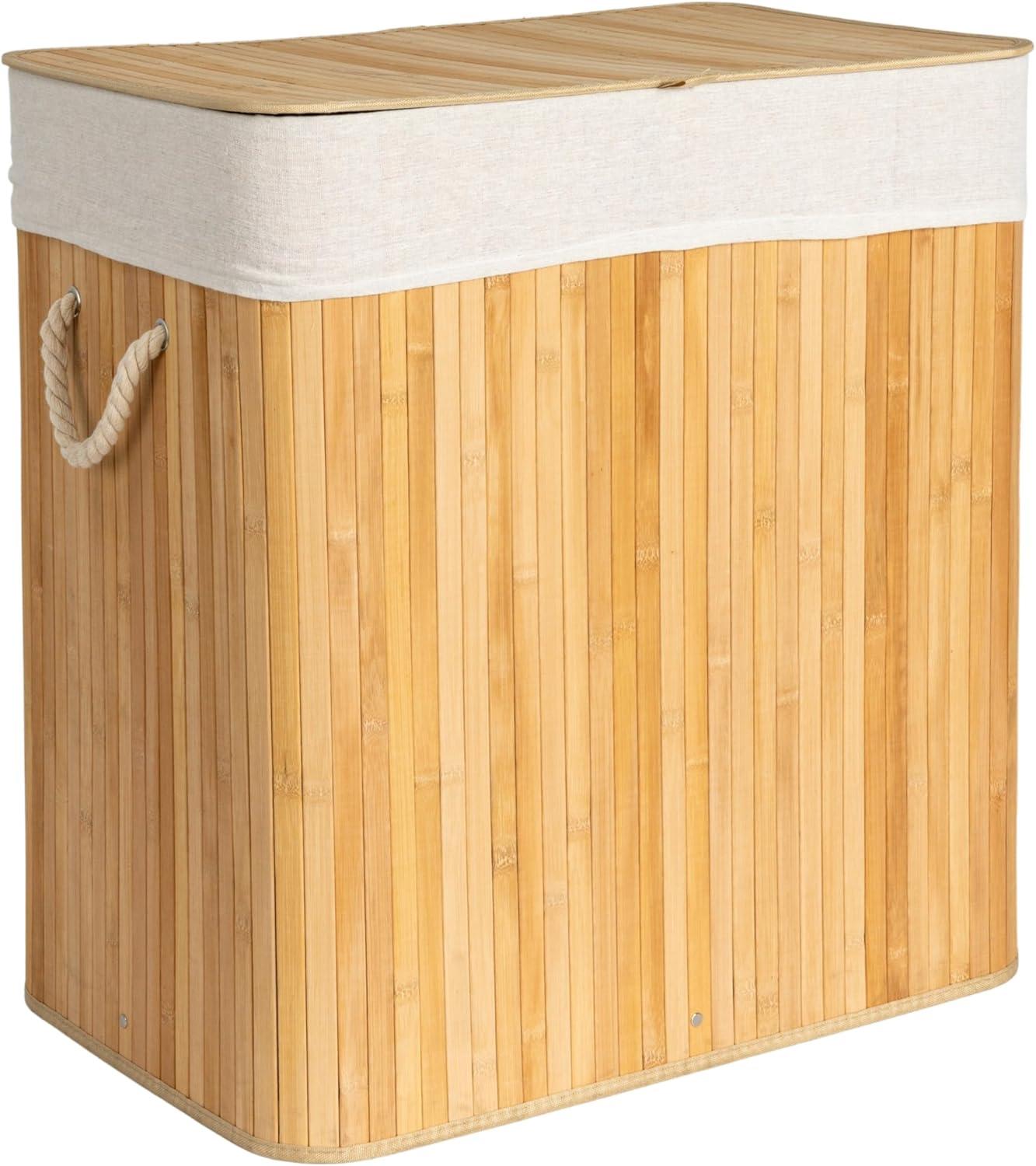 image:imageHousehold Essentials Bamboo Laundry Hamper with Rope Handles 19Gallons WhiteNatural