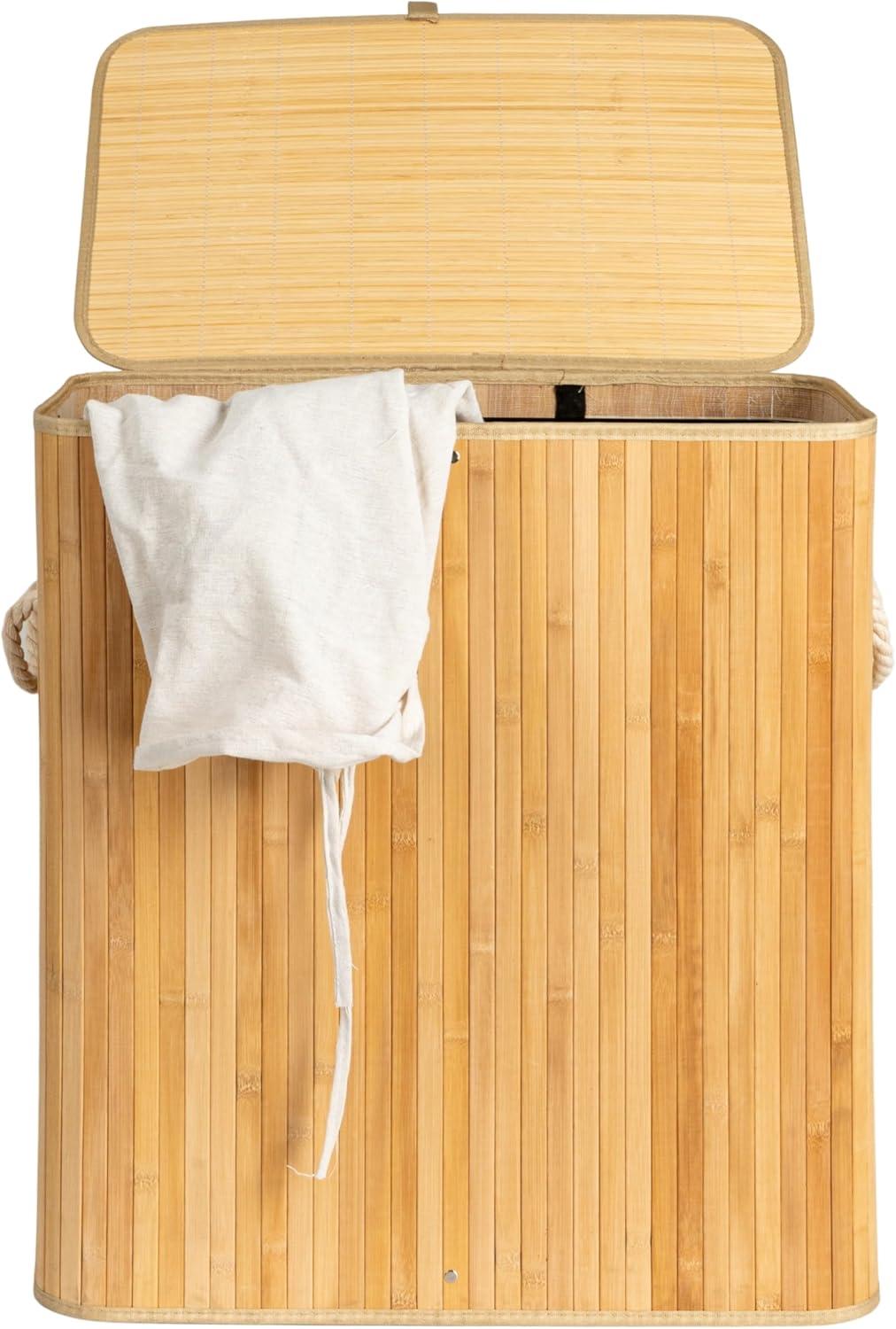 image:imageHousehold Essentials Bamboo Laundry Hamper with Rope Handles 19Gallons WhiteNatural