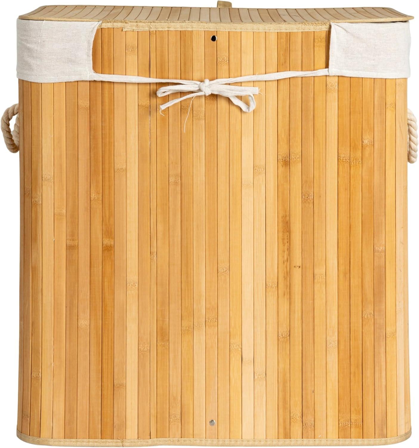 image:imageHousehold Essentials Bamboo Laundry Hamper with Rope Handles 19Gallons WhiteNatural