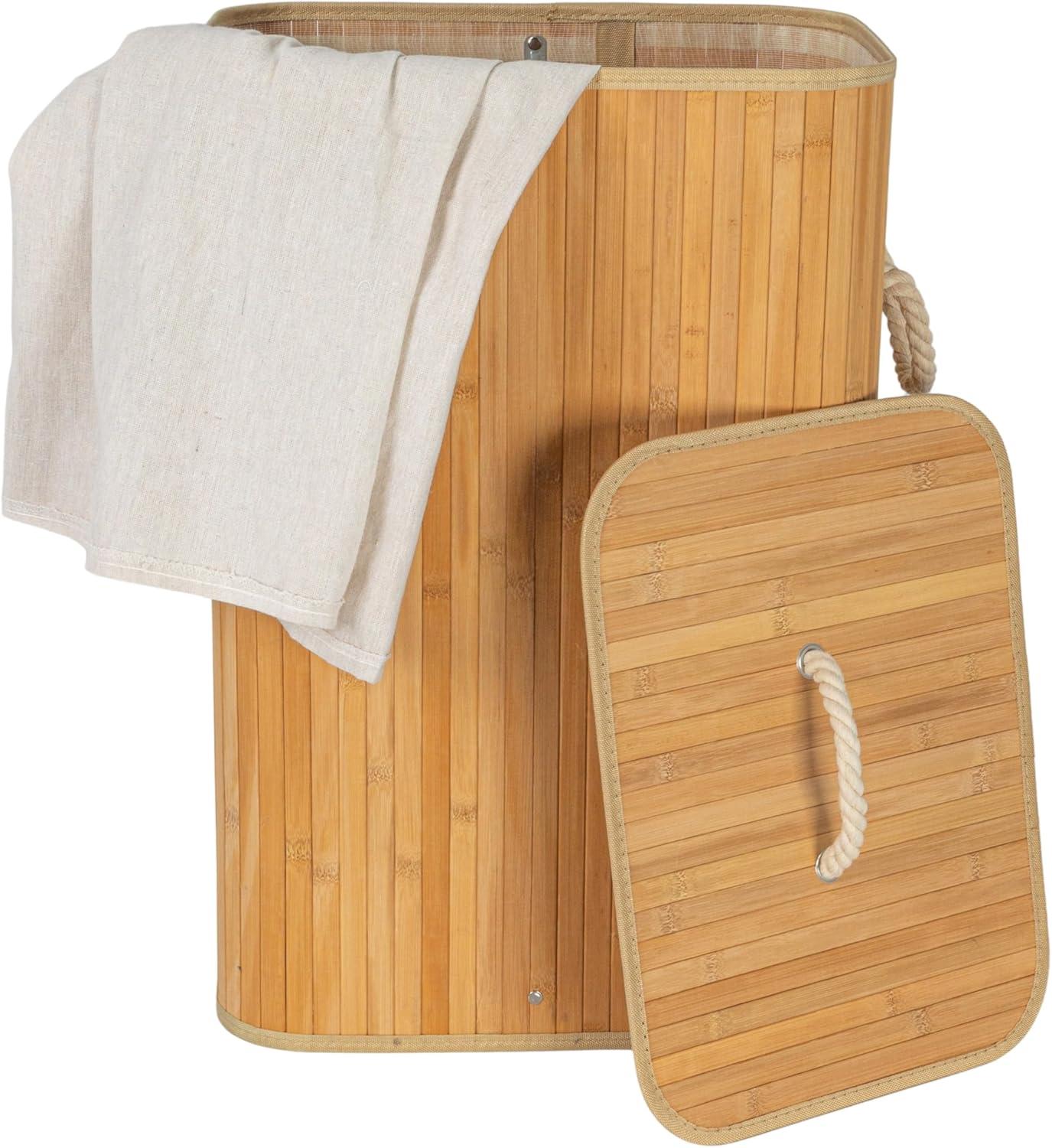 image:imageHousehold Essentials Bamboo Laundry Hamper with Rope Handles 19Gallons WhiteNatural