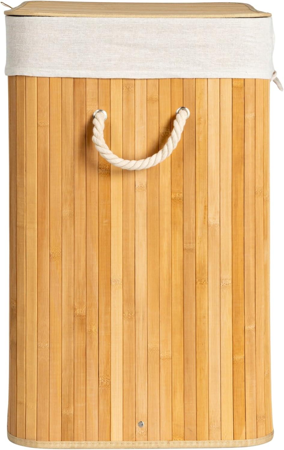 image:imageHousehold Essentials Bamboo Laundry Hamper with Rope Handles 19Gallons WhiteNatural