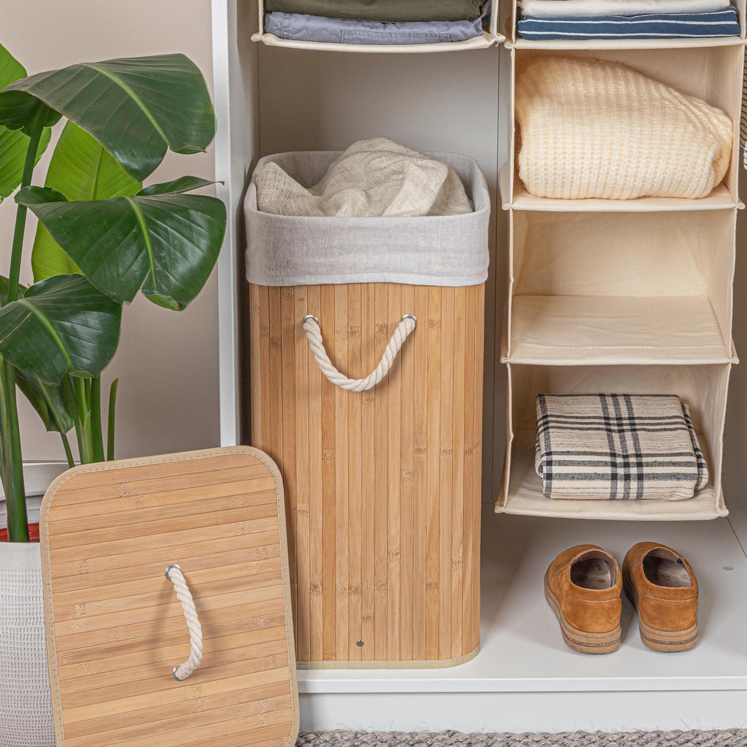 image:imageHousehold Essentials Bamboo Laundry Hamper with Rope Handles 19Gallons WhiteNatural