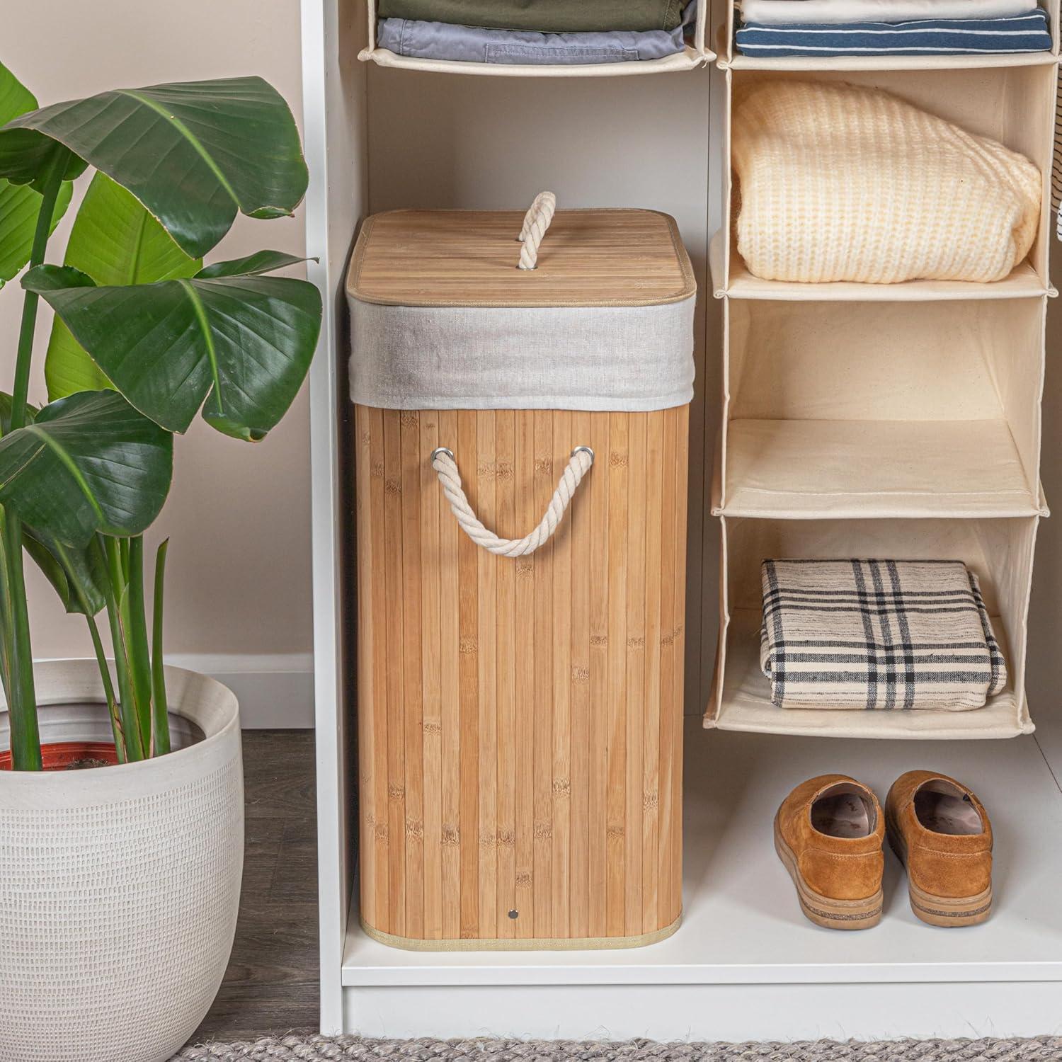 image:imageHousehold Essentials Bamboo Laundry Hamper with Rope Handles 19Gallons WhiteNatural