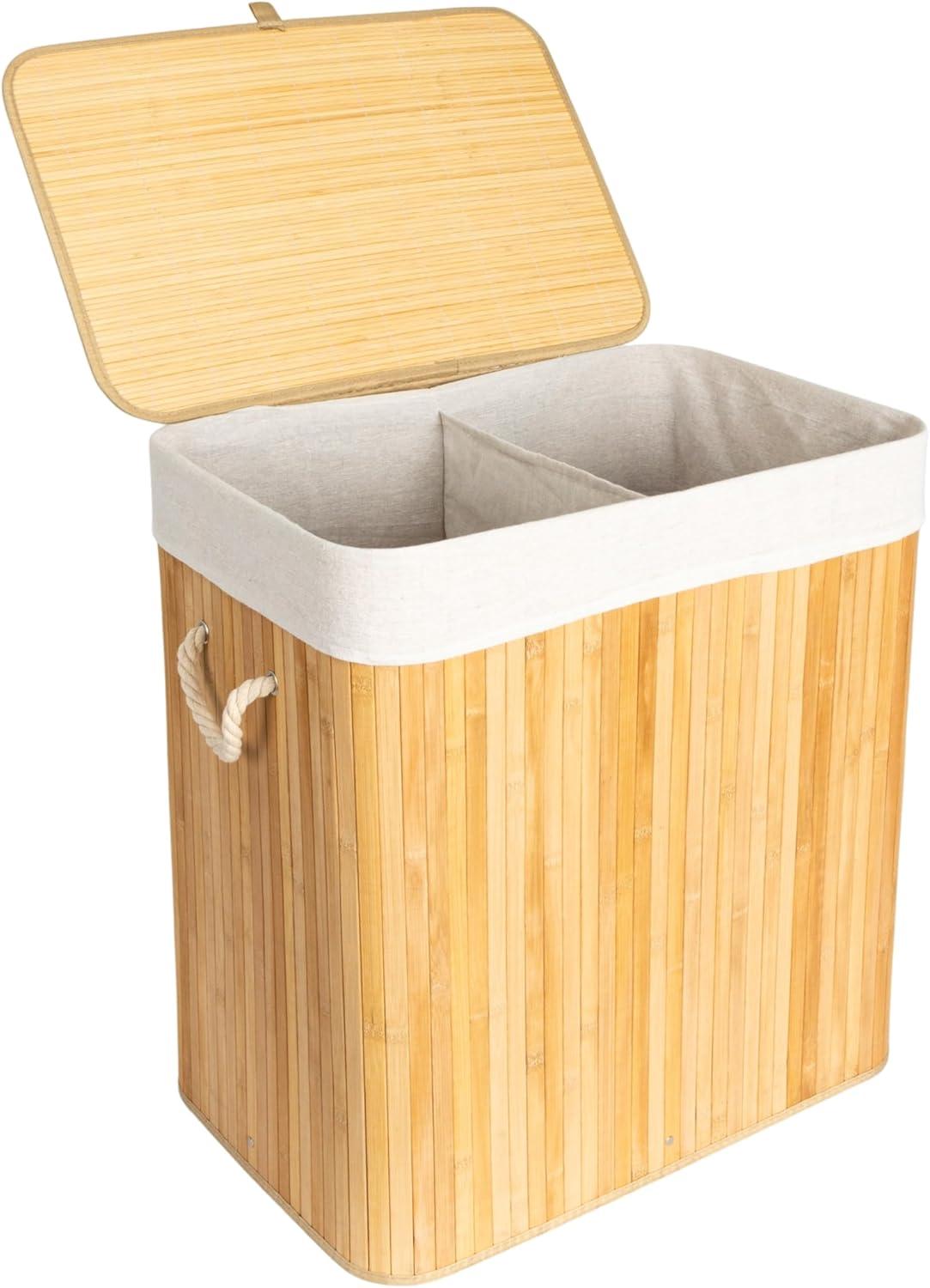 image:imageHousehold Essentials Bamboo Laundry Hamper with Rope Handles 19Gallons WhiteNatural