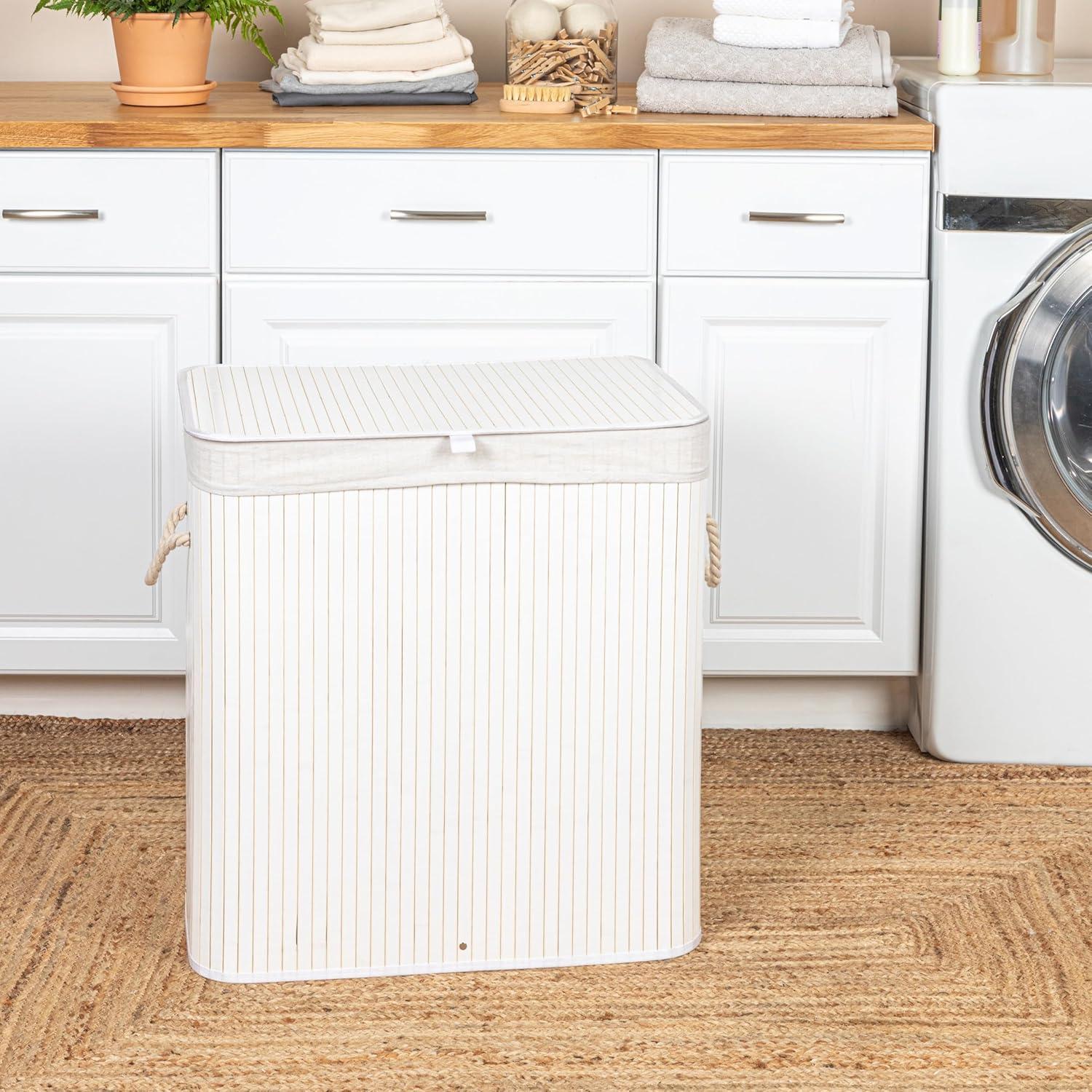 image:imageHousehold Essentials Bamboo Laundry Hamper with Rope Handles 19Gallons WhiteWhite