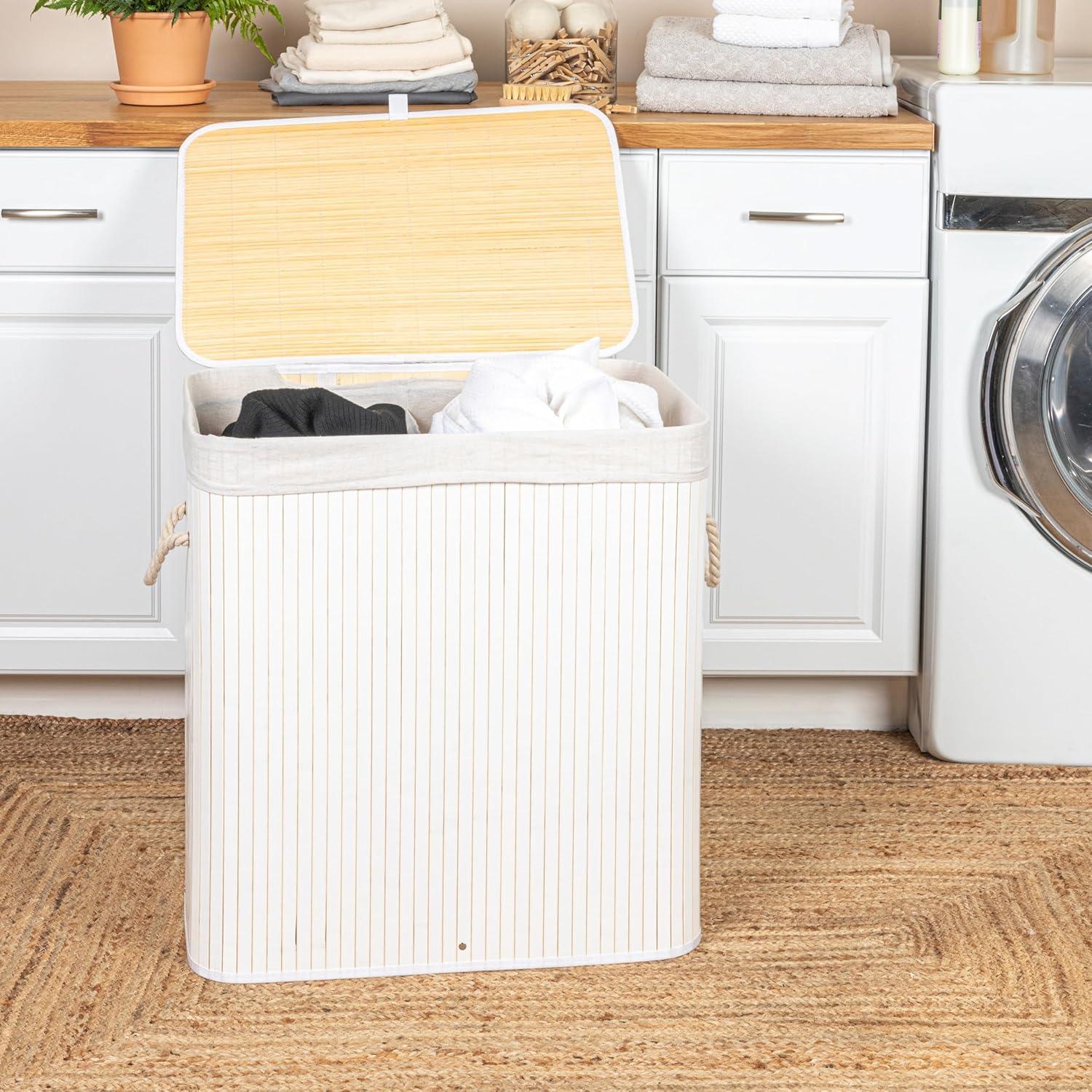 image:imageHousehold Essentials Bamboo Laundry Hamper with Rope Handles 19Gallons WhiteWhite