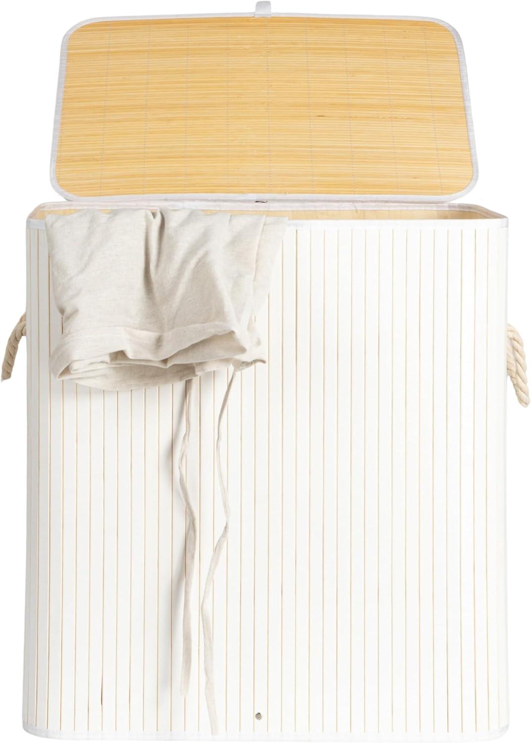 image:imageHousehold Essentials Bamboo Laundry Hamper with Rope Handles 19Gallons WhiteWhite