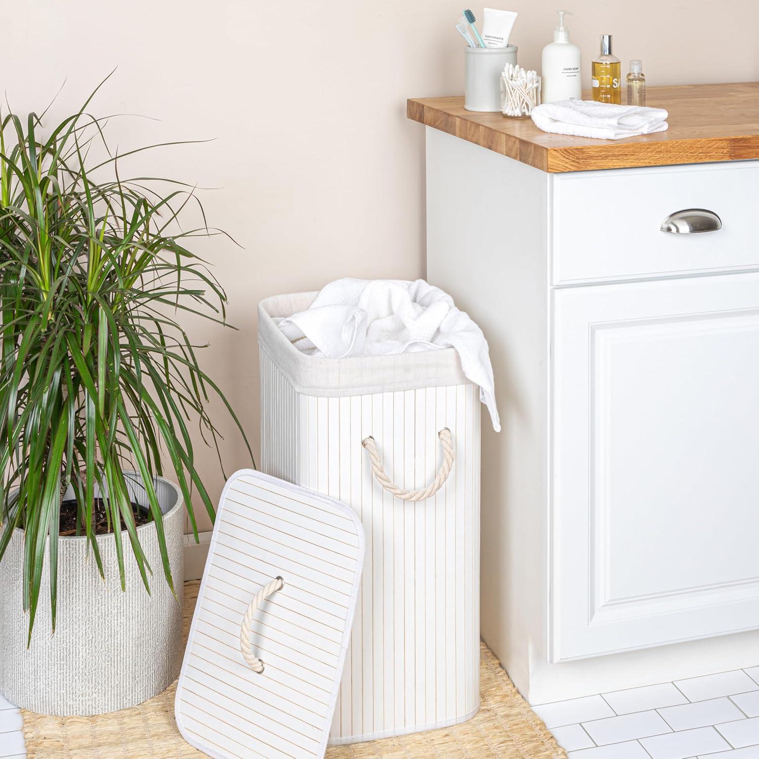 image:imageHousehold Essentials Bamboo Laundry Hamper with Rope Handles 19Gallons WhiteWhite