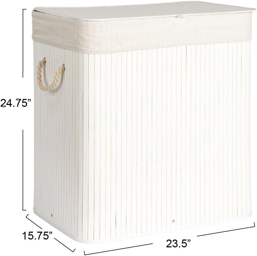 image:imageHousehold Essentials Bamboo Laundry Hamper with Rope Handles 19Gallons WhiteWhite
