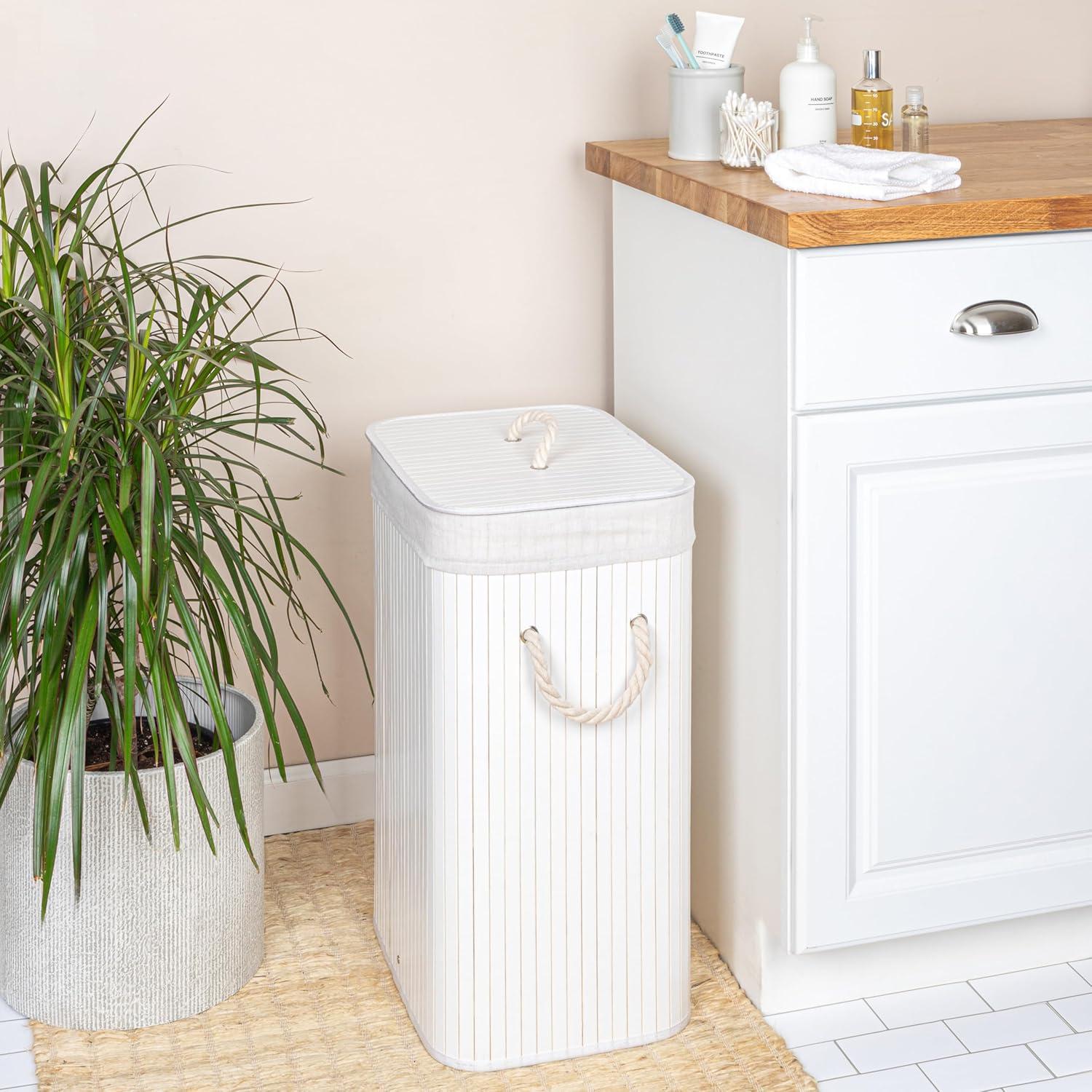 image:imageHousehold Essentials Bamboo Laundry Hamper with Rope Handles 19Gallons WhiteWhite