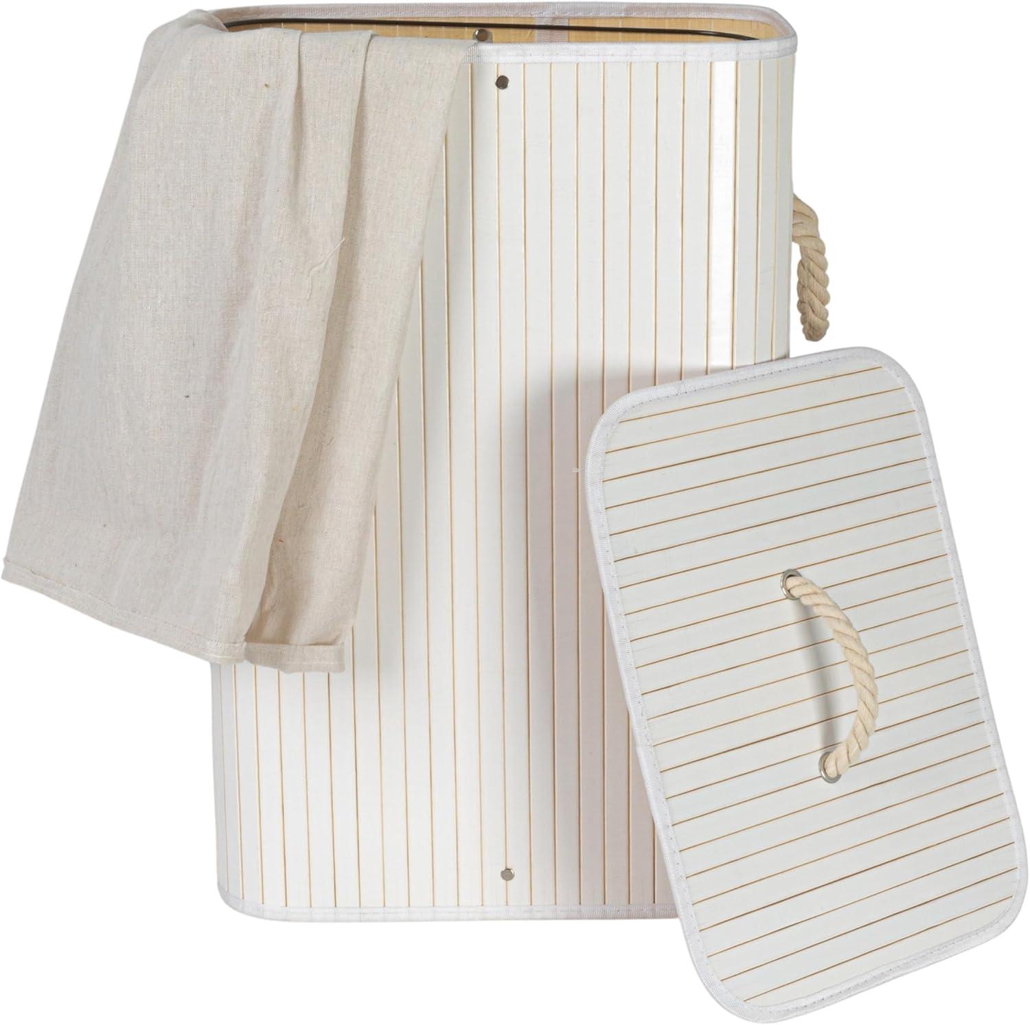 image:imageHousehold Essentials Bamboo Laundry Hamper with Rope Handles 19Gallons WhiteWhite