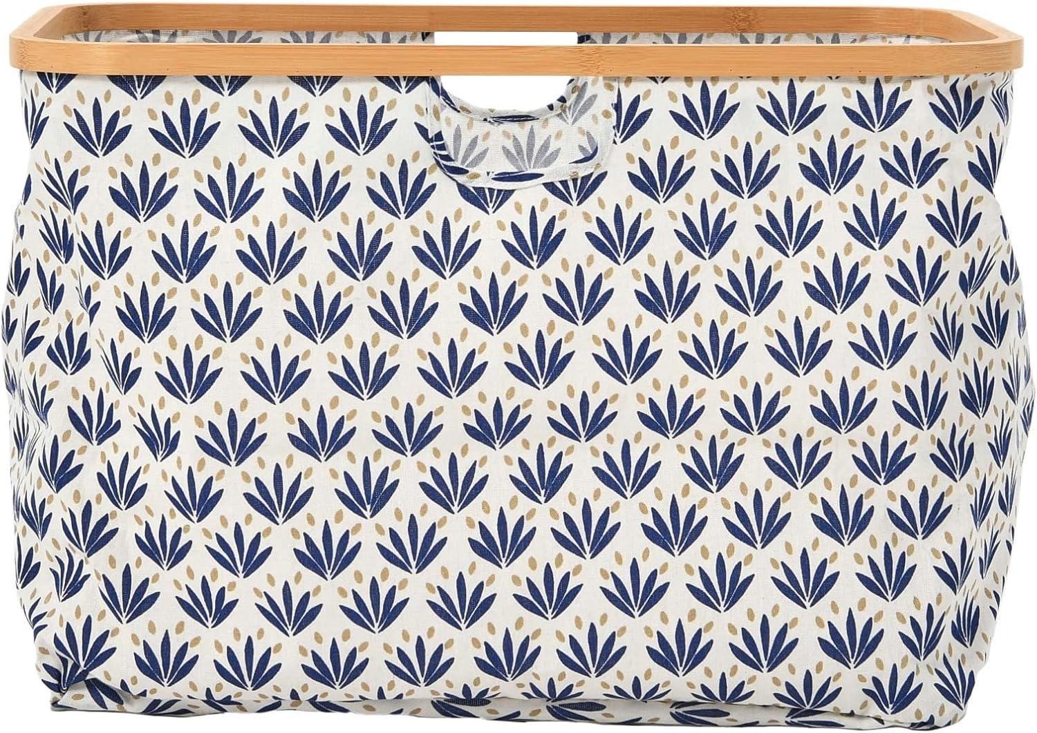 image:imageHousehold Essentials Bamboo Rimmed Krush Basket with Cutout Handles Blue CactiBlue Cacti