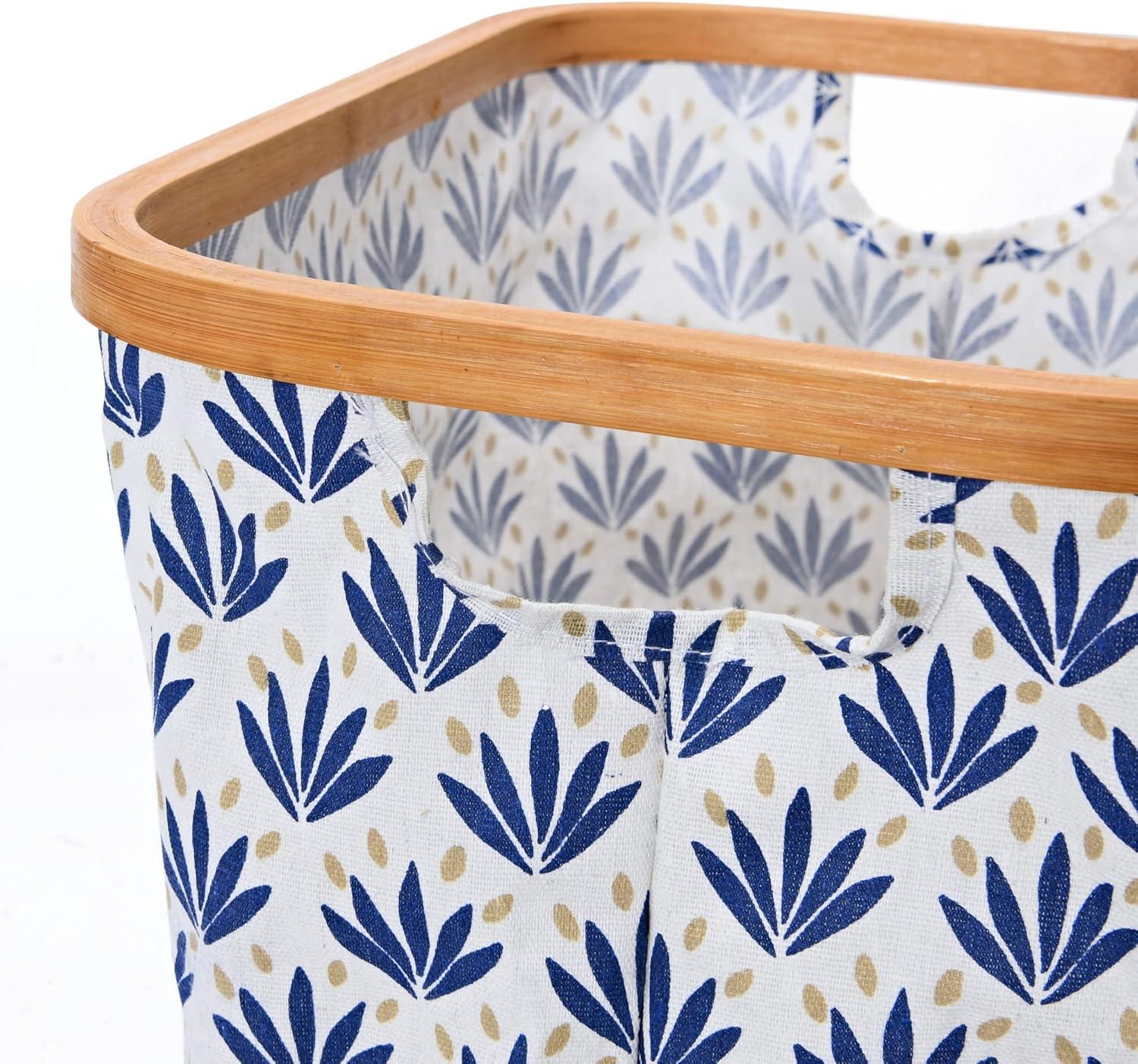 image:imageHousehold Essentials Bamboo Rimmed Krush Hamper with Cutout Handles Set of 2 Sizes Blue Cacti