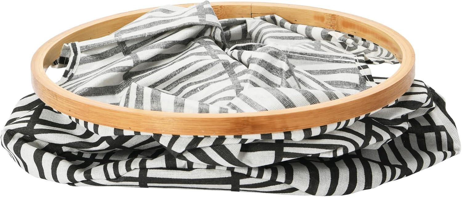 image:imageHousehold Essentials Bamboo Rimmed Round Krush Hamper with Cutout Handles Black and WhiteBlack and White
