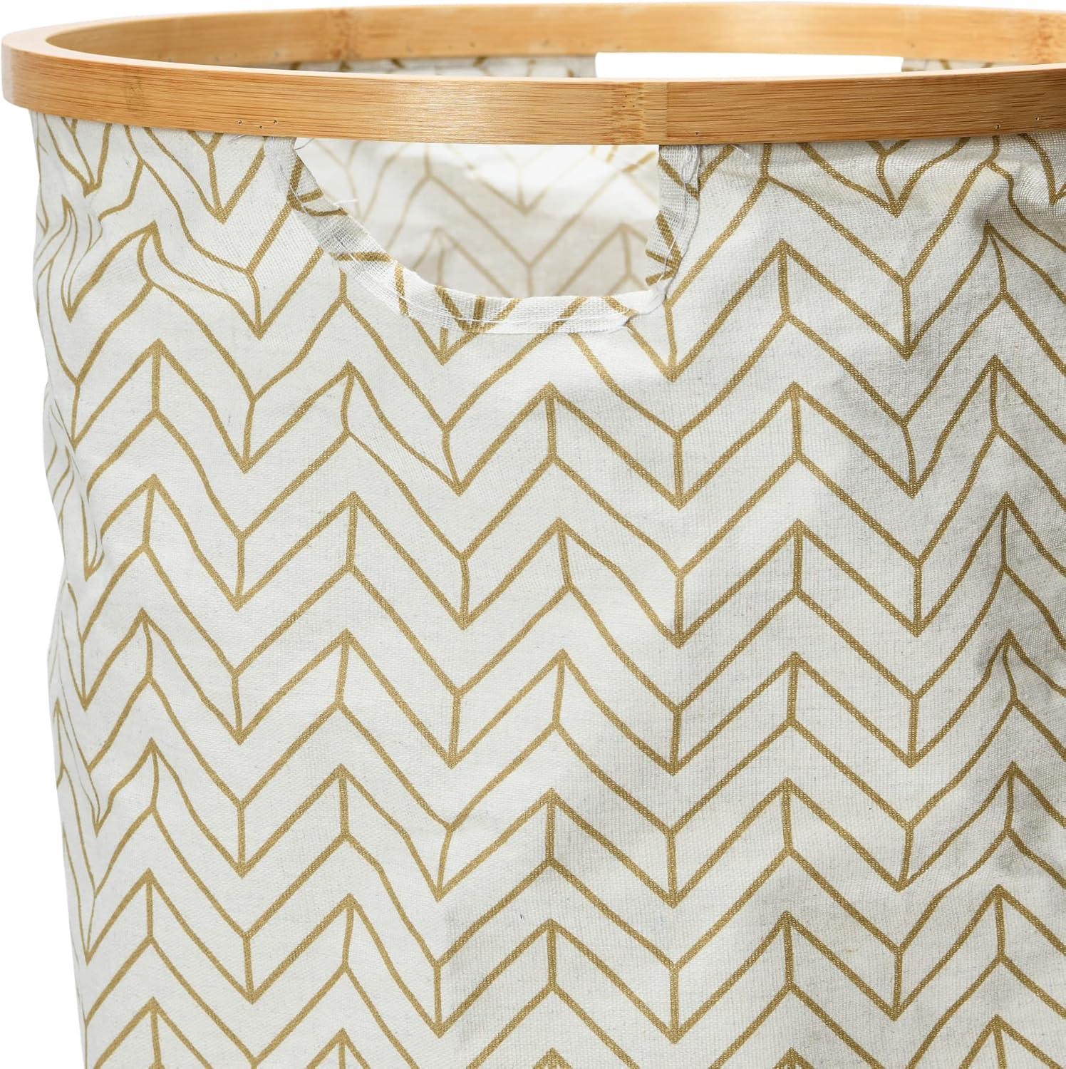 image:imageHousehold Essentials Bamboo Rimmed Round Krush Hamper with Cutout Handles Black and WhiteTan Chevron
