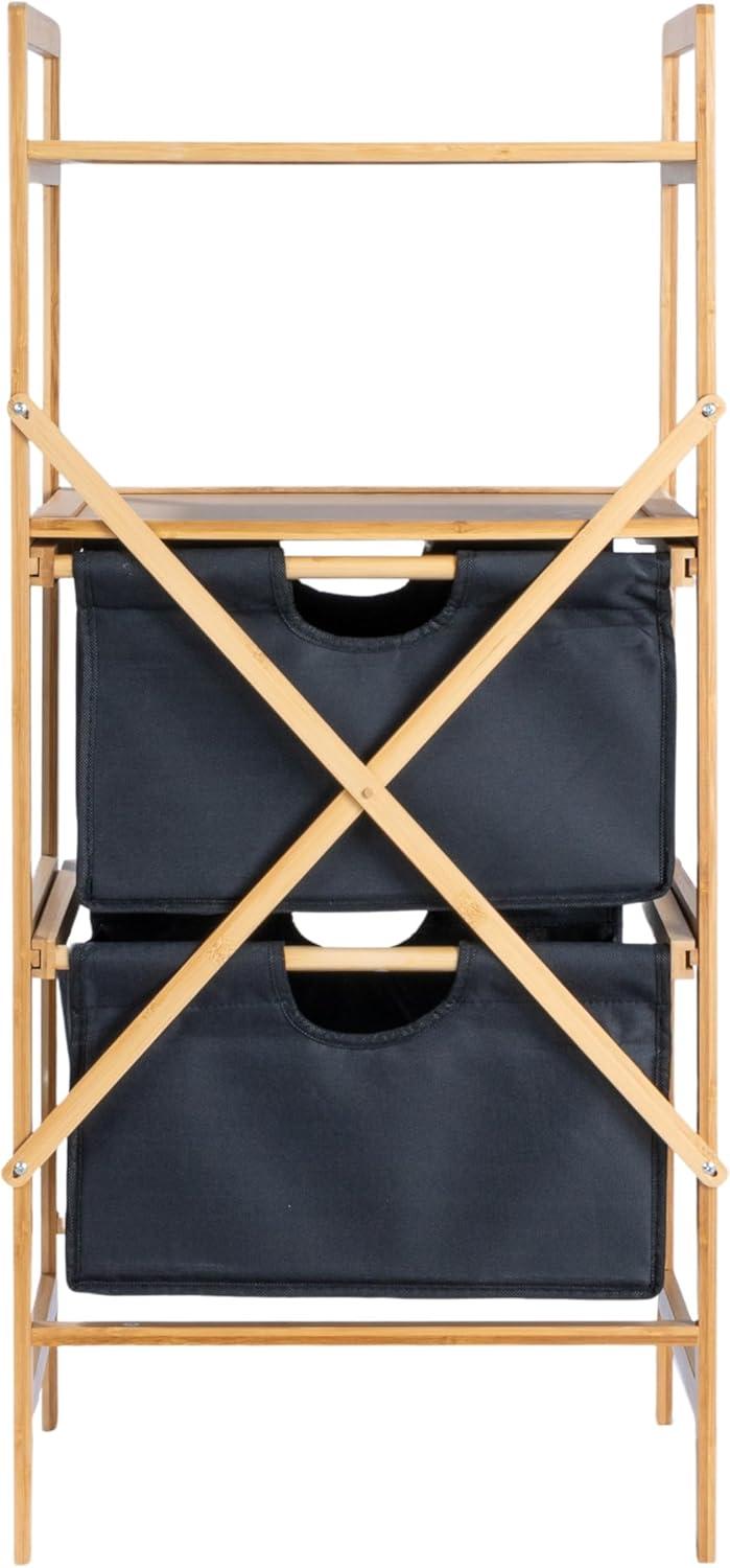 image:imageHousehold Essentials Bamboo Storage Shelf with Cotton Fabric Drawers Natural and Black