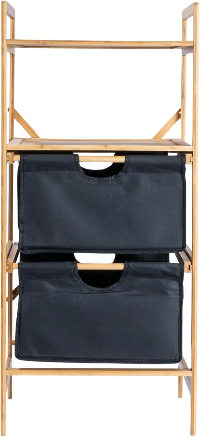 image:imageHousehold Essentials Bamboo Storage Shelf with Cotton Fabric Drawers Natural and Black