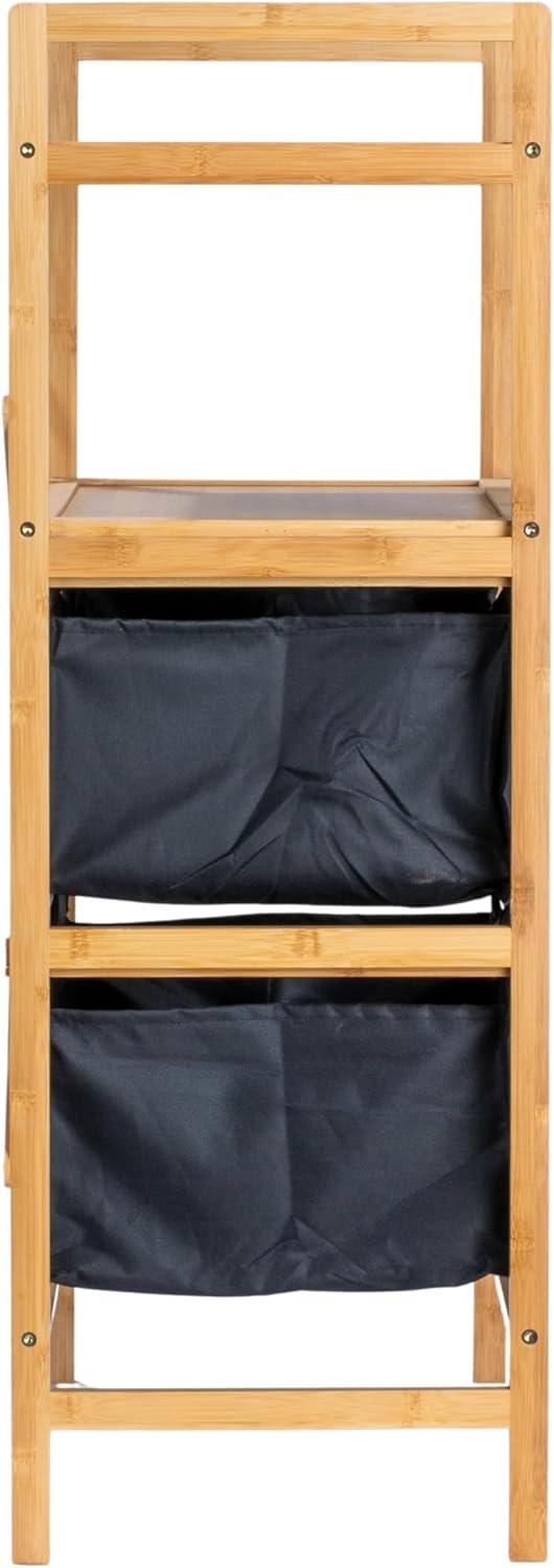 image:imageHousehold Essentials Bamboo Storage Shelf with Cotton Fabric Drawers Natural and Black