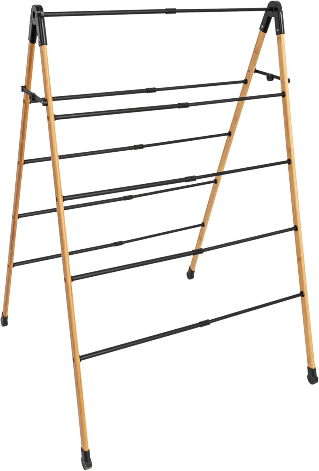 image:imageHousehold Essentials Bamboo VShaped Folding Clothes Drying Rack Compact Upscale Laundry Rack with 8 DowelsDrying Ladder