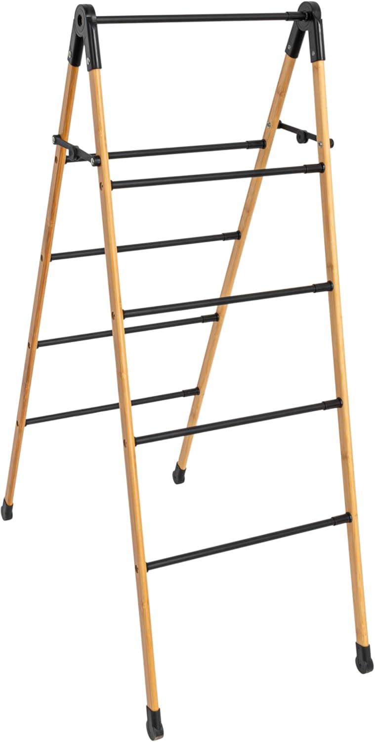 image:imageHousehold Essentials Bamboo VShaped Folding Clothes Drying Rack Compact Upscale Laundry Rack with 8 DowelsDrying Ladder