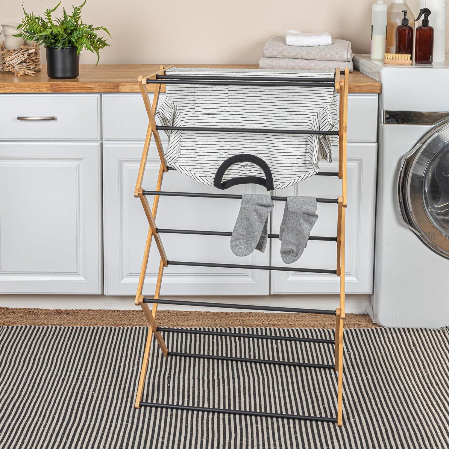 image:imageHousehold Essentials Bamboo VShaped Folding Clothes Drying Rack Compact Upscale Laundry Rack with 8 DowelsDrying Rack
