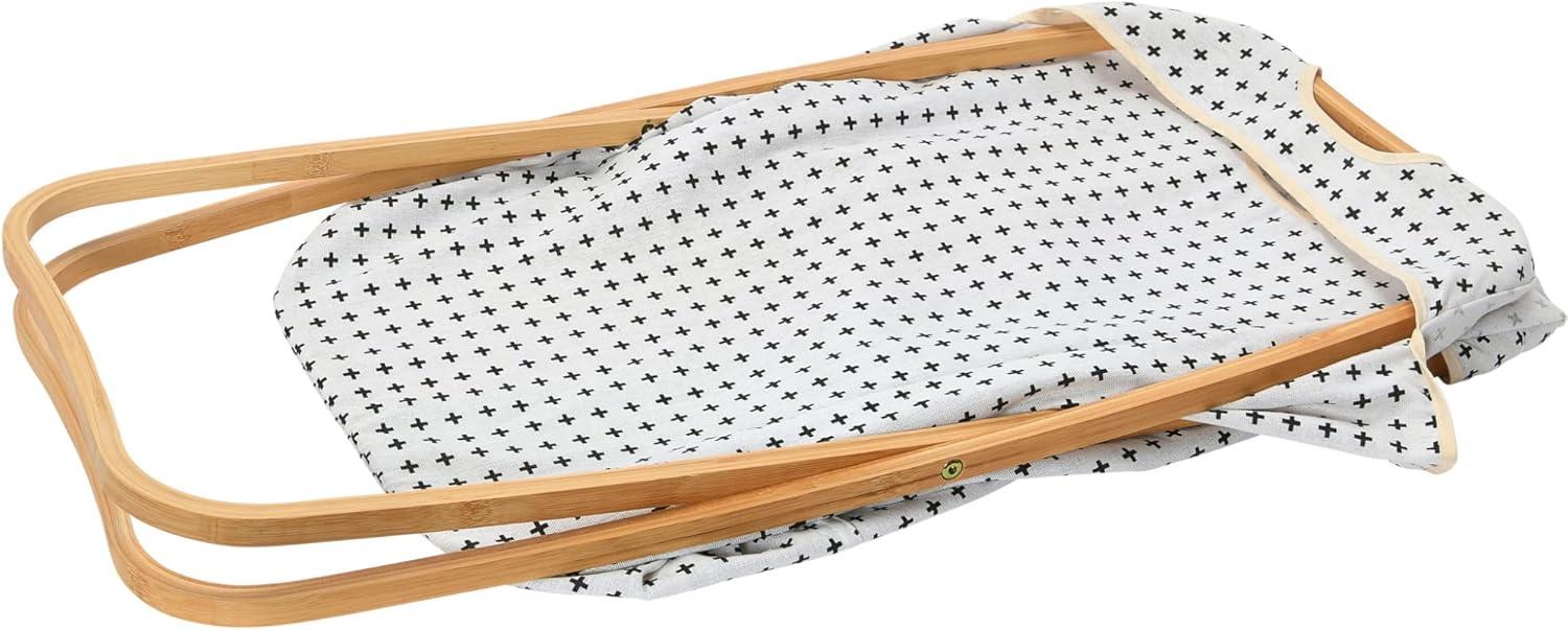 image:imageHousehold Essentials Bamboo X Frame Hamper with Grid Pattern GrayCross