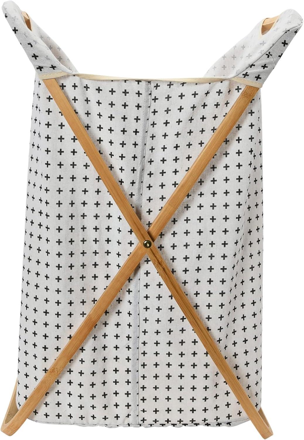 image:imageHousehold Essentials Bamboo X Frame Hamper with Grid Pattern GrayCross