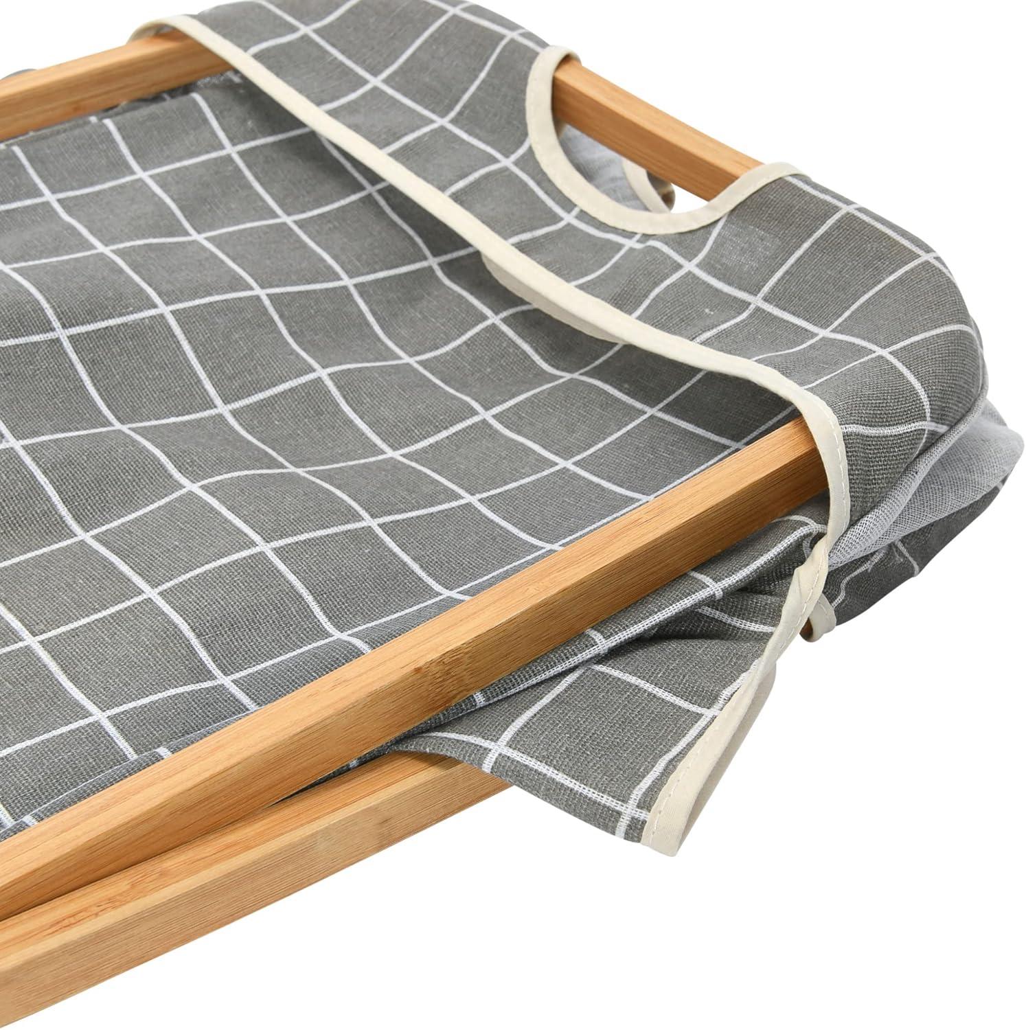 image:imageHousehold Essentials Bamboo X Frame Hamper with Grid Pattern GrayPlaid