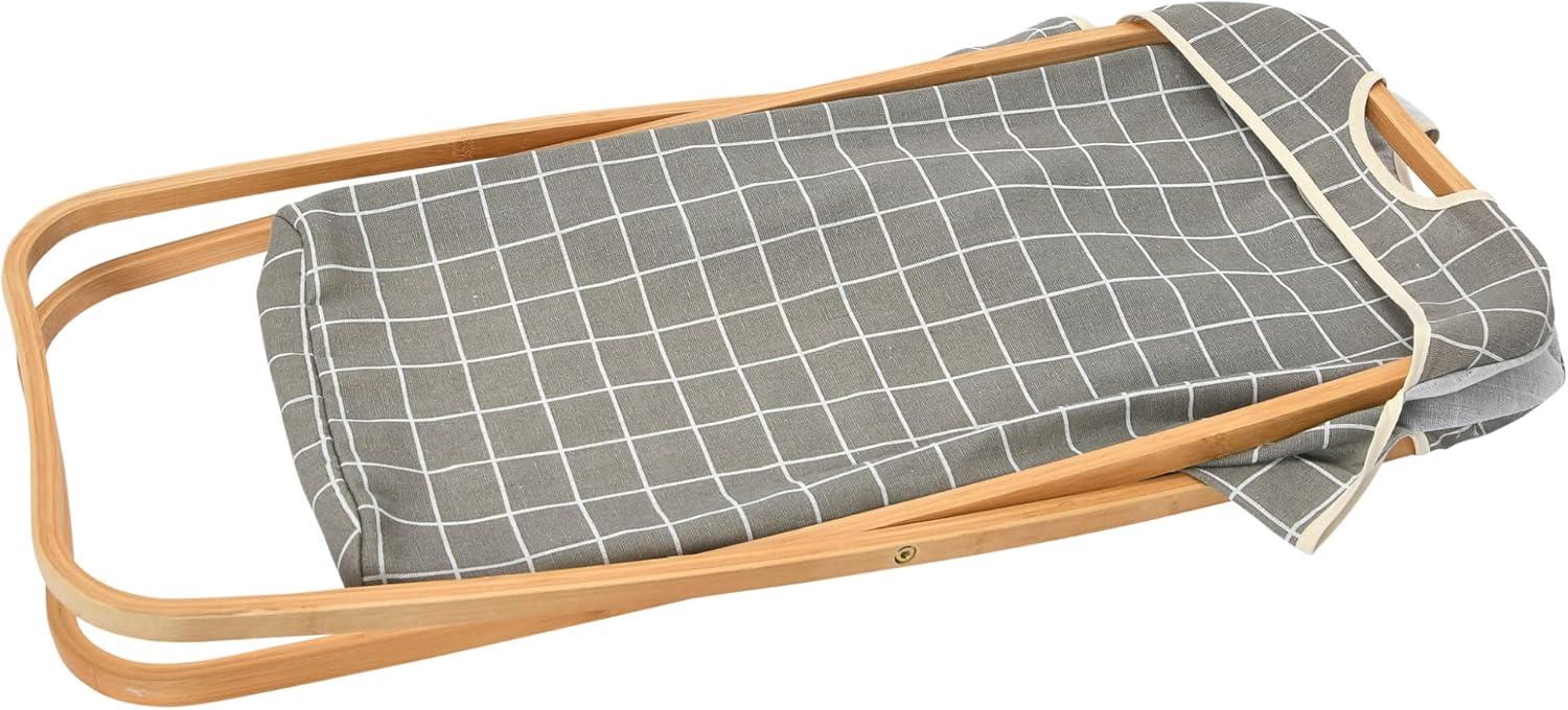 image:imageHousehold Essentials Bamboo X Frame Hamper with Grid Pattern GrayPlaid