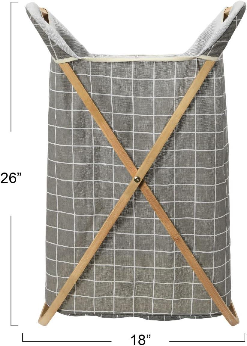 image:imageHousehold Essentials Bamboo X Frame Hamper with Grid Pattern GrayPlaid