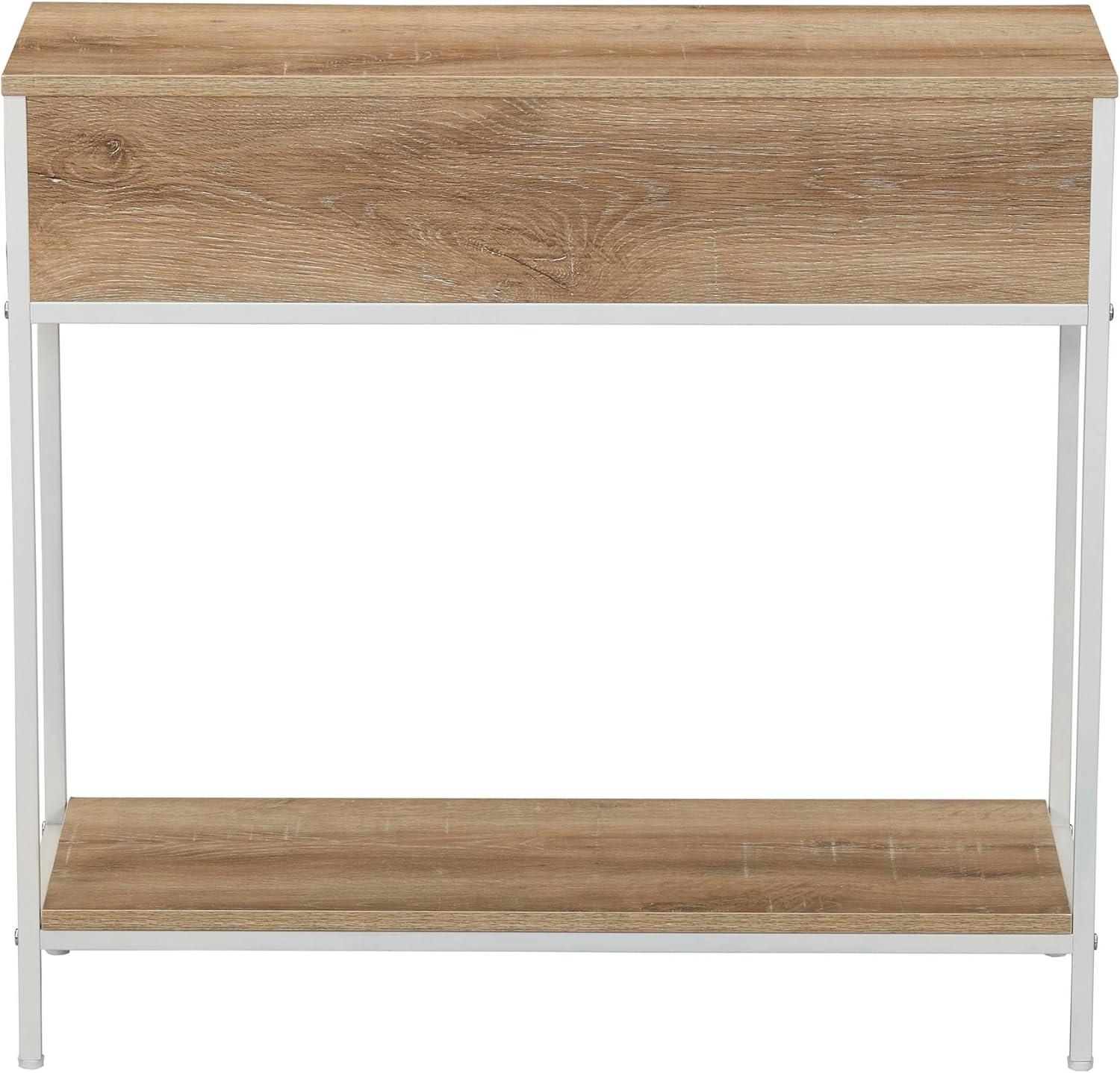 image:imageHousehold Essentials Bungalow Rectangular Console Sofa Table with Storage Shelf and 2 Drawers Black Oak Wood Grain Woven Front and Black MetalCoastal Oak Finish