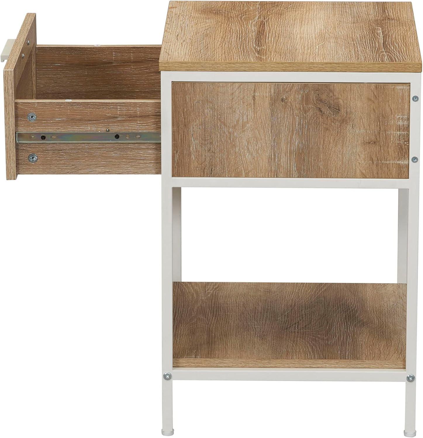 image:imageHousehold Essentials Bungalow Rectangular Console Sofa Table with Storage Shelf and 2 Drawers Black Oak Wood Grain Woven Front and Black MetalCoastal Oak Finish
