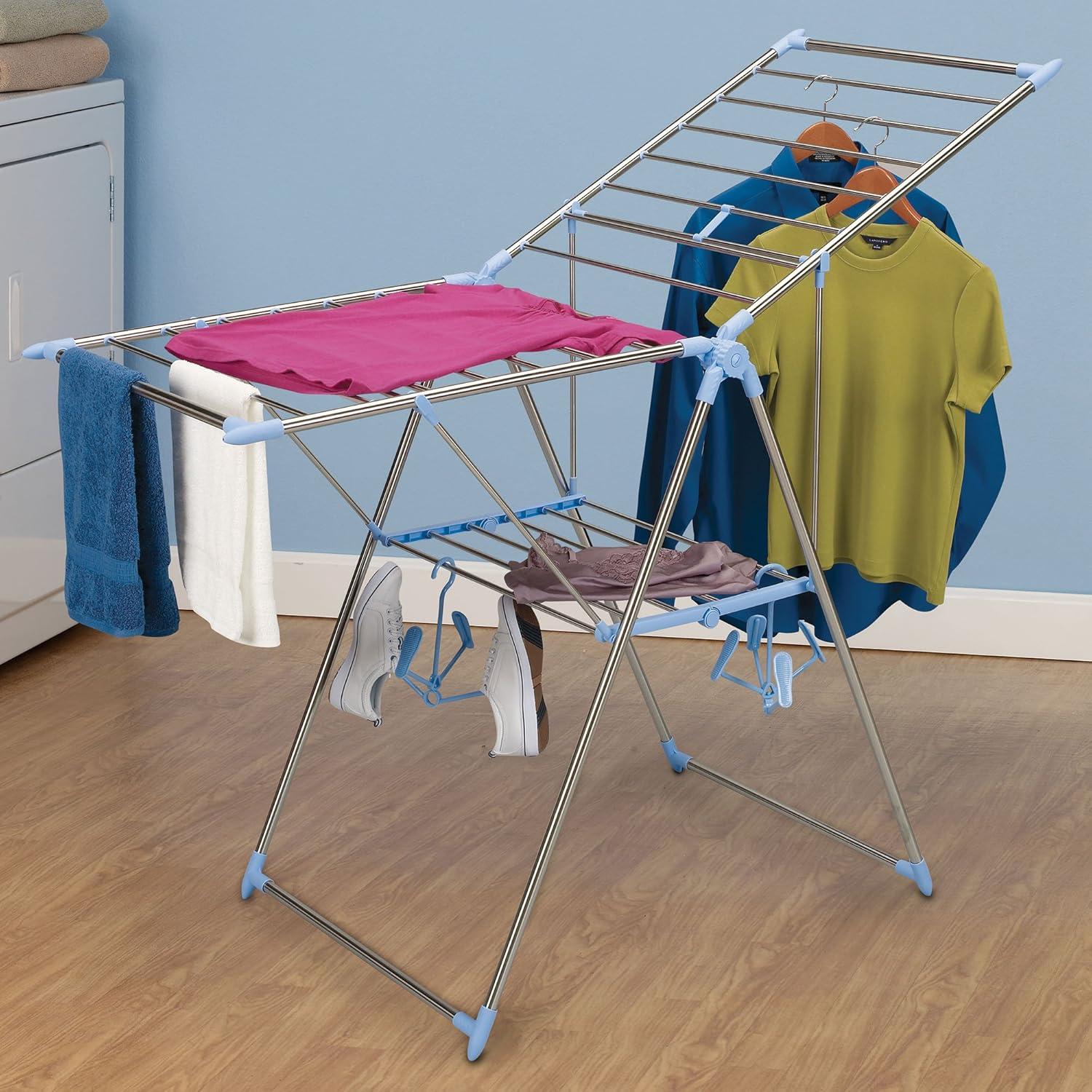 image:imageHousehold Essentials Collapsible Adjustable Gullwing Metal Clothes Drying Rack Grey