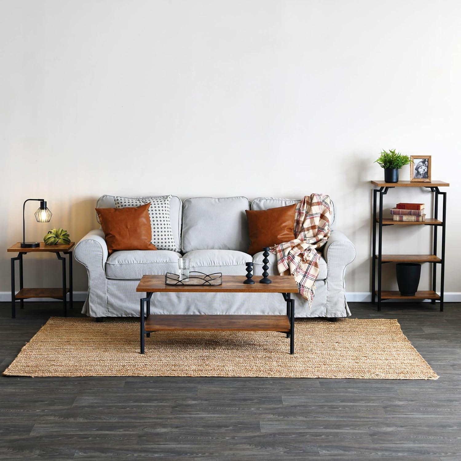 image:imageHousehold Essentials Crown Narrow 3 Shelf Open Storage Bookshelf Black Oak Wood Grain and Gold MetalRustic HickoryBlack