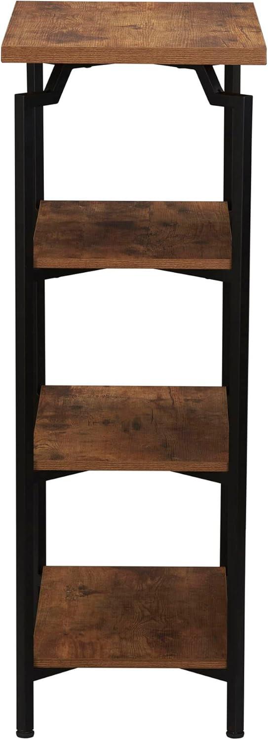 image:imageHousehold Essentials Crown Narrow 3 Shelf Open Storage Bookshelf Black Oak Wood Grain and Gold MetalRustic HickoryBlack