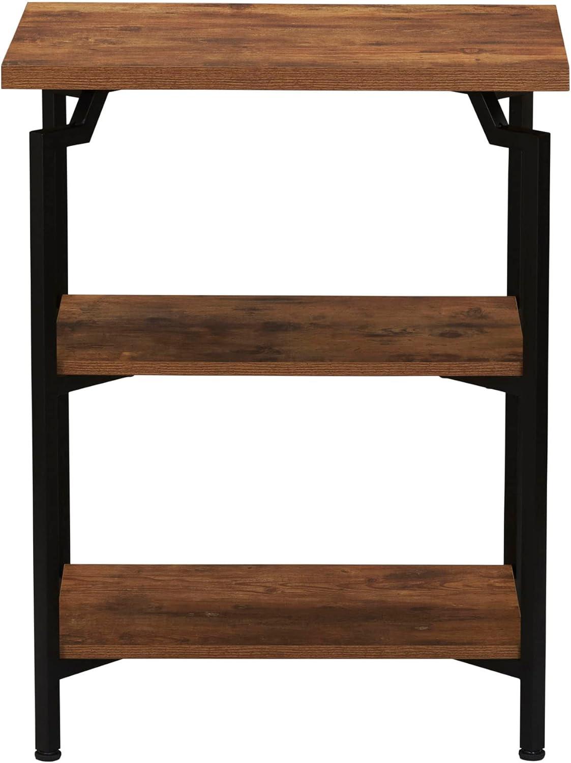 image:imageHousehold Essentials Crown Narrow 3 Shelf Open Storage Bookshelf Black Oak Wood Grain and Gold MetalRustic HickoryBlack