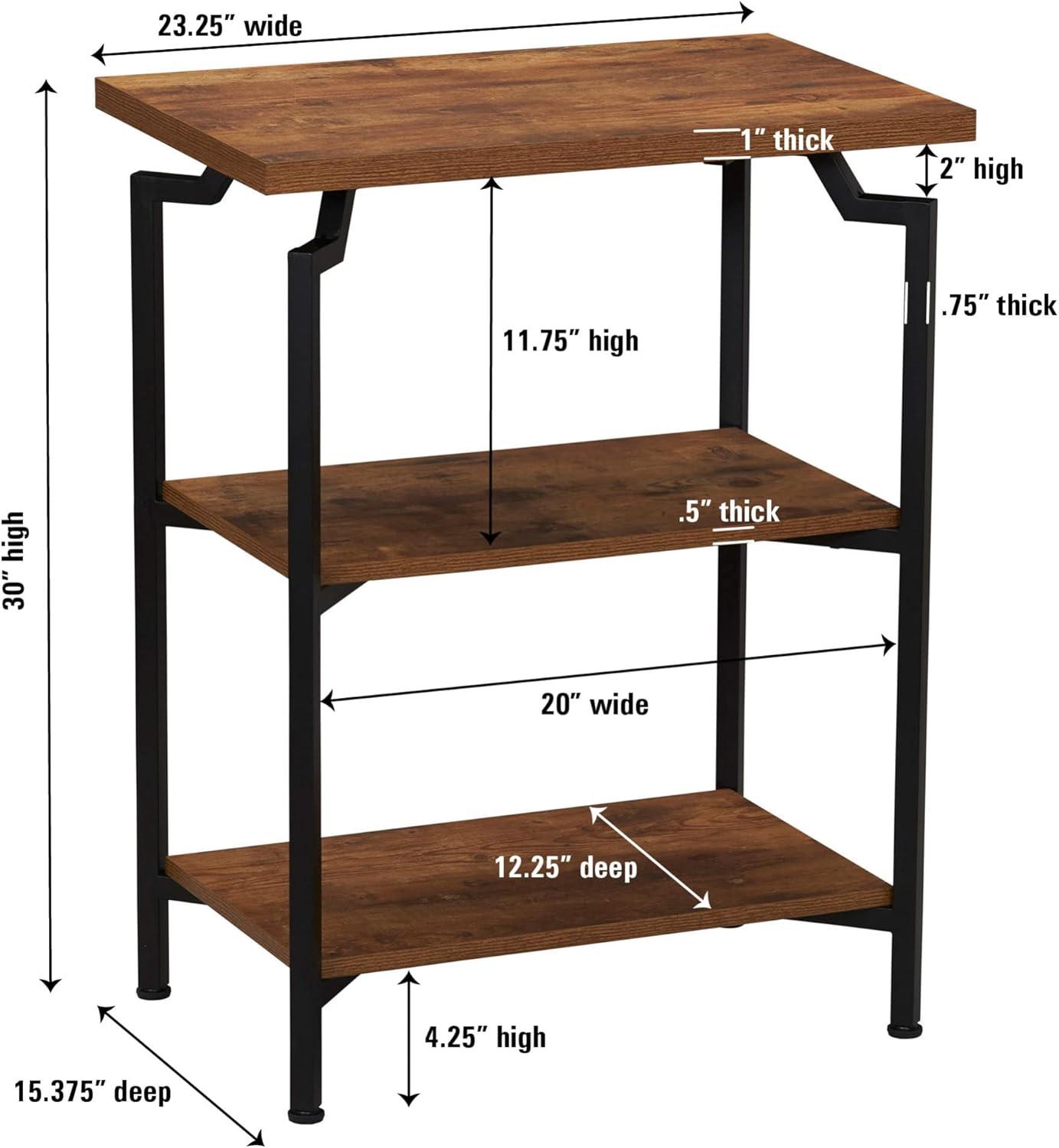 image:imageHousehold Essentials Crown Narrow 3 Shelf Open Storage Bookshelf Black Oak Wood Grain and Gold MetalRustic HickoryBlack