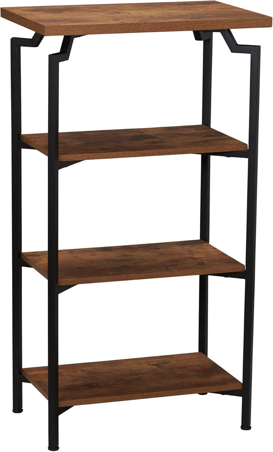 image:imageHousehold Essentials Crown Narrow 3 Shelf Open Storage Bookshelf Black Oak Wood Grain and Gold MetalRustic HickoryBlack